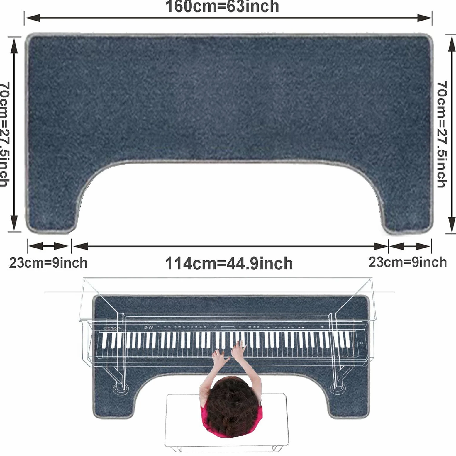 Tappeto insonorizzato per pianoforte, protezione per pianoforte acustico, antiscivolo, 160 x 70 cm, tappetino fonoassorbente per pianoforte verticale e studio domestico