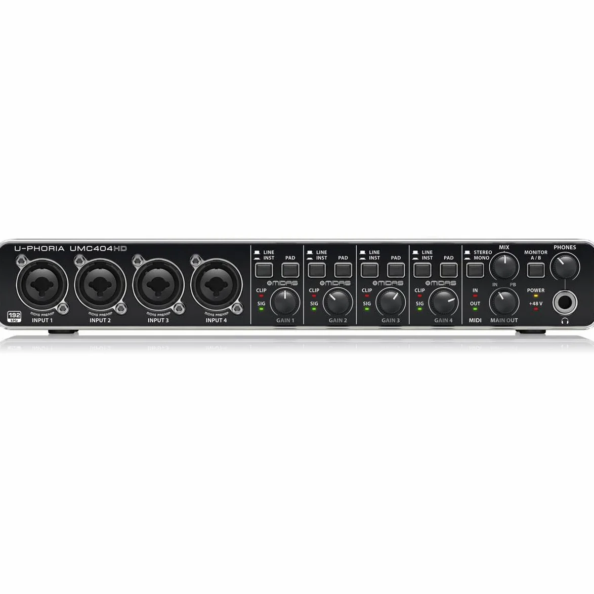 BEHRINGER UMC404-HD U-PHORIA INTERFACCIA AUDIO 4X4 MIDI USB 192 KHZ PREAMPLIFICATORI MIDAS SCHEDA PHANTOM +48V