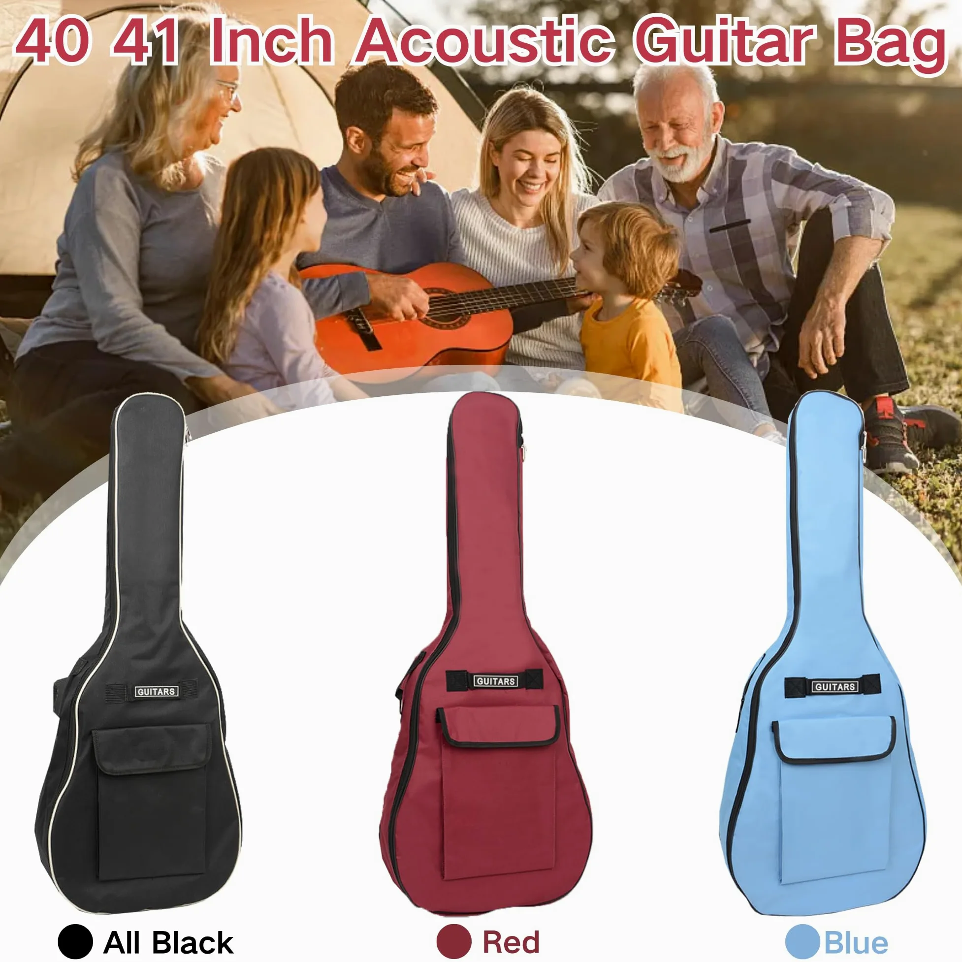 SUQ Borsa impermeabile Oxford per chitarra, 40/41pollici Custodia per Chitarra Classica, Chitarra Acustica in Tessuto Oxford con Tasca per Leggio Musicale, Doppia Cinghie da Spalla Regolabile (Rosso)