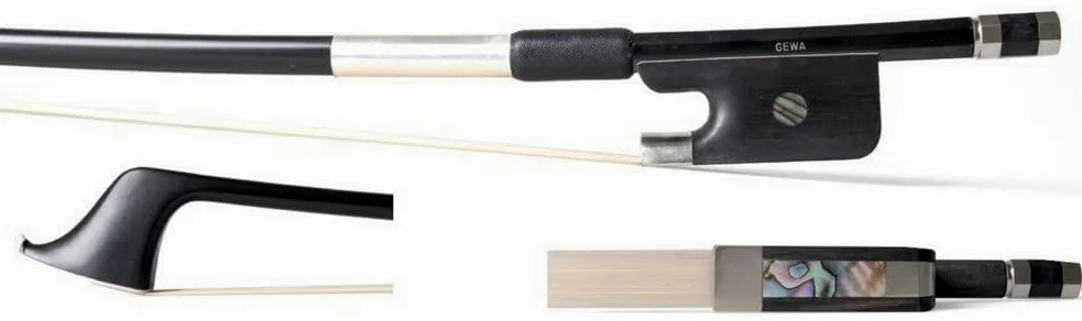 Gewa 404806501 Archetto per Contrabbasso Carbon Student 1/16, Modello Francese, con Crini Naturali, Madreperla