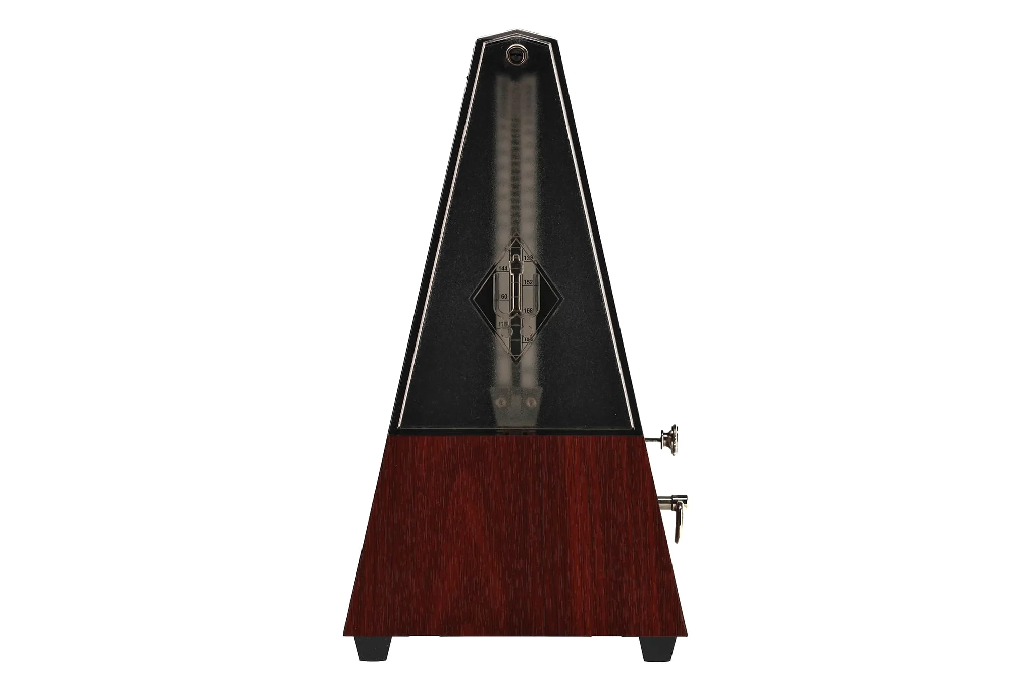 Wittner Metronomo Taktell forma piramidale Sistema Maelzel Serie 802K - Custodia in plastica - Con campana - Con coperchio in plexiglass - Venatura mogano - Non richiede batterie - Made in Germany