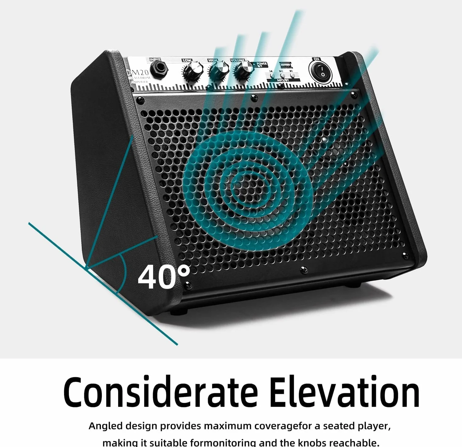 Coolmusic DM20 20W Amplificatore per monitor personale Bluetooth Amplificatore per batteria elettrica Altoparlante, tastiera e altoparlante per chitarra acustica (20W con cavo)