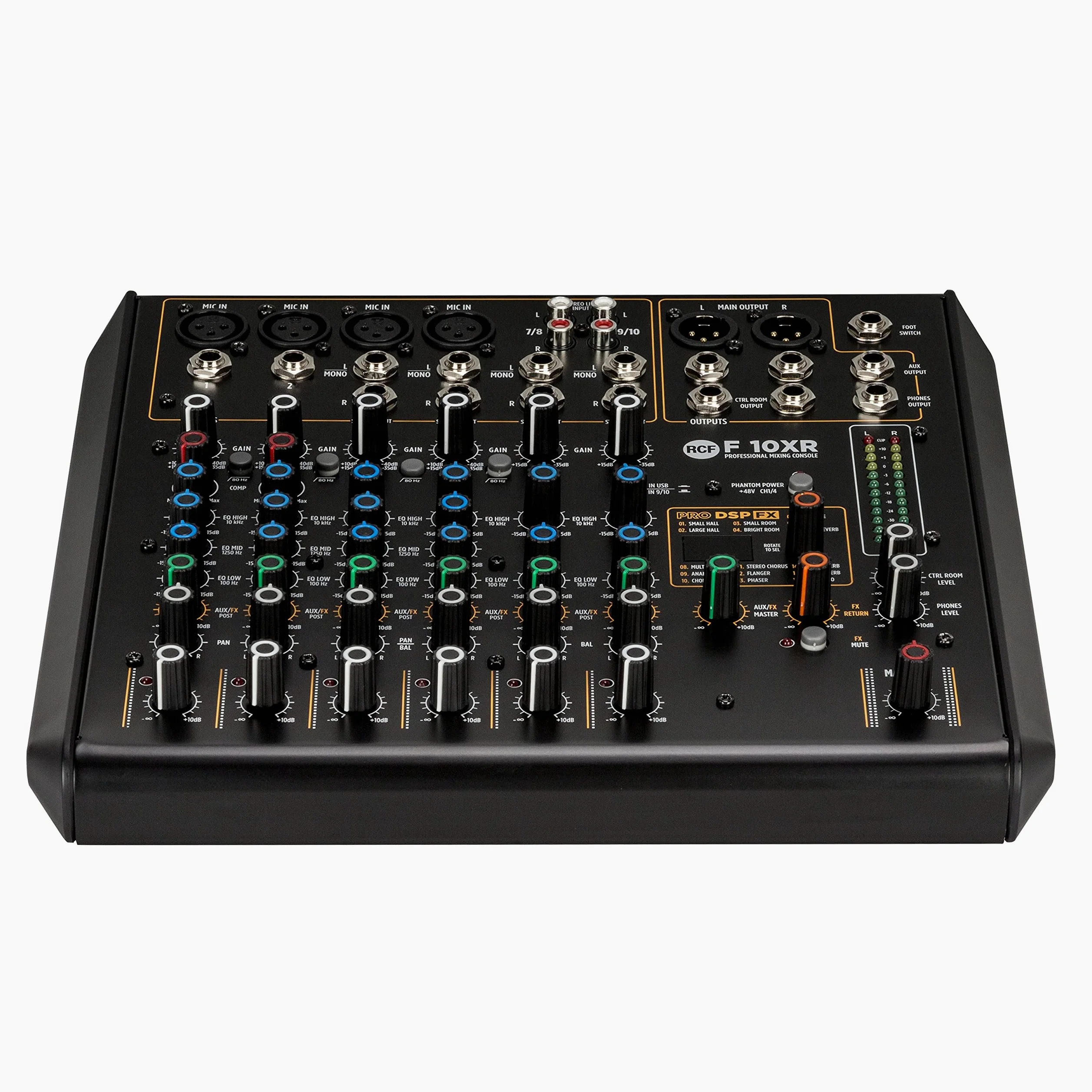 RCF F 10XR - Mixer Professionale a 10 Canali con Sezione PRO DSP FX, USB e Registrazione e riproduzione stereo via porta USB audio, Nero