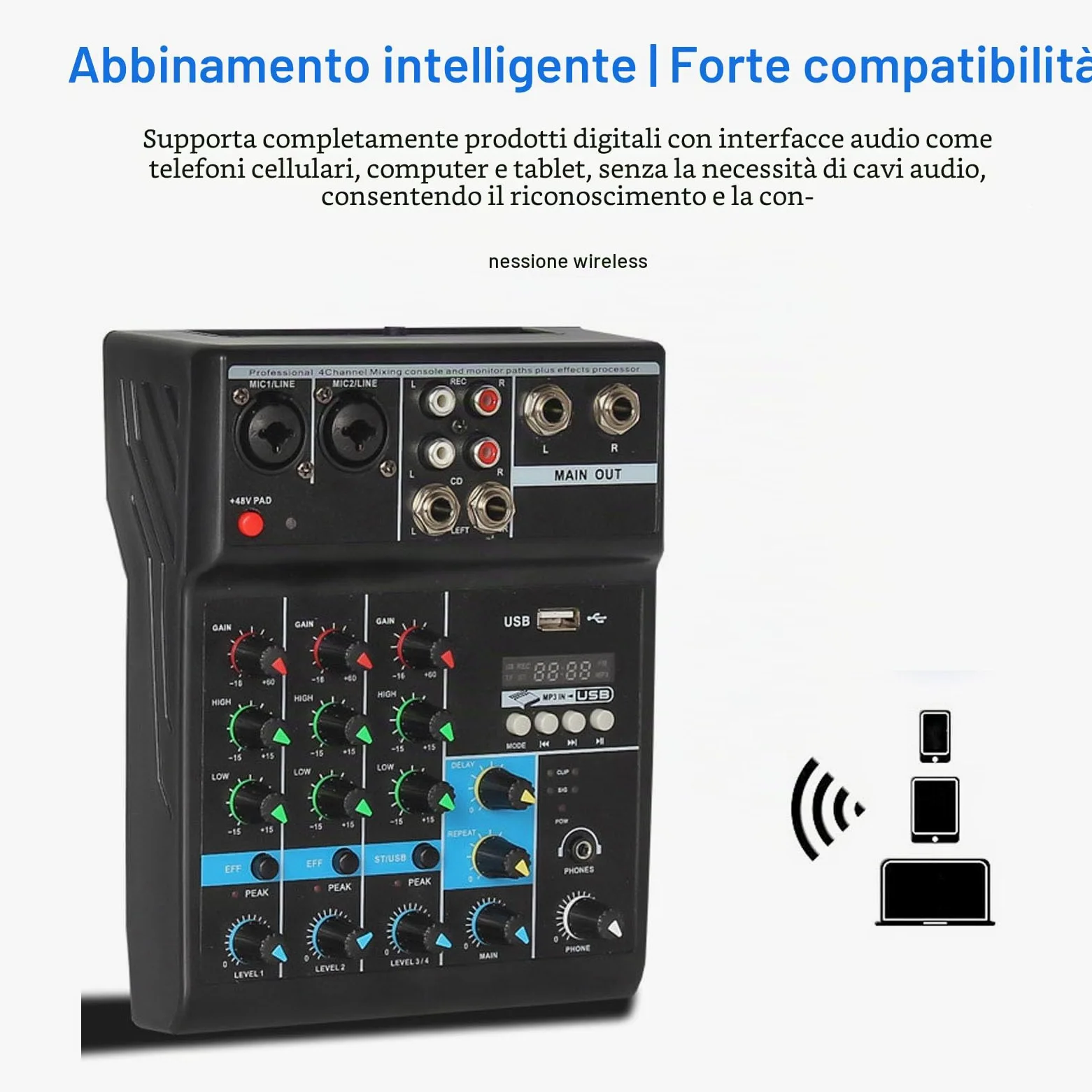 Mixer Audio a 4 Canali Mixer Audio Professionale USB BT per Feste DJ Registrazione in Studio Materiale ABS per Registrazione di Musica su Computer Streaming Live Attrezzatura da