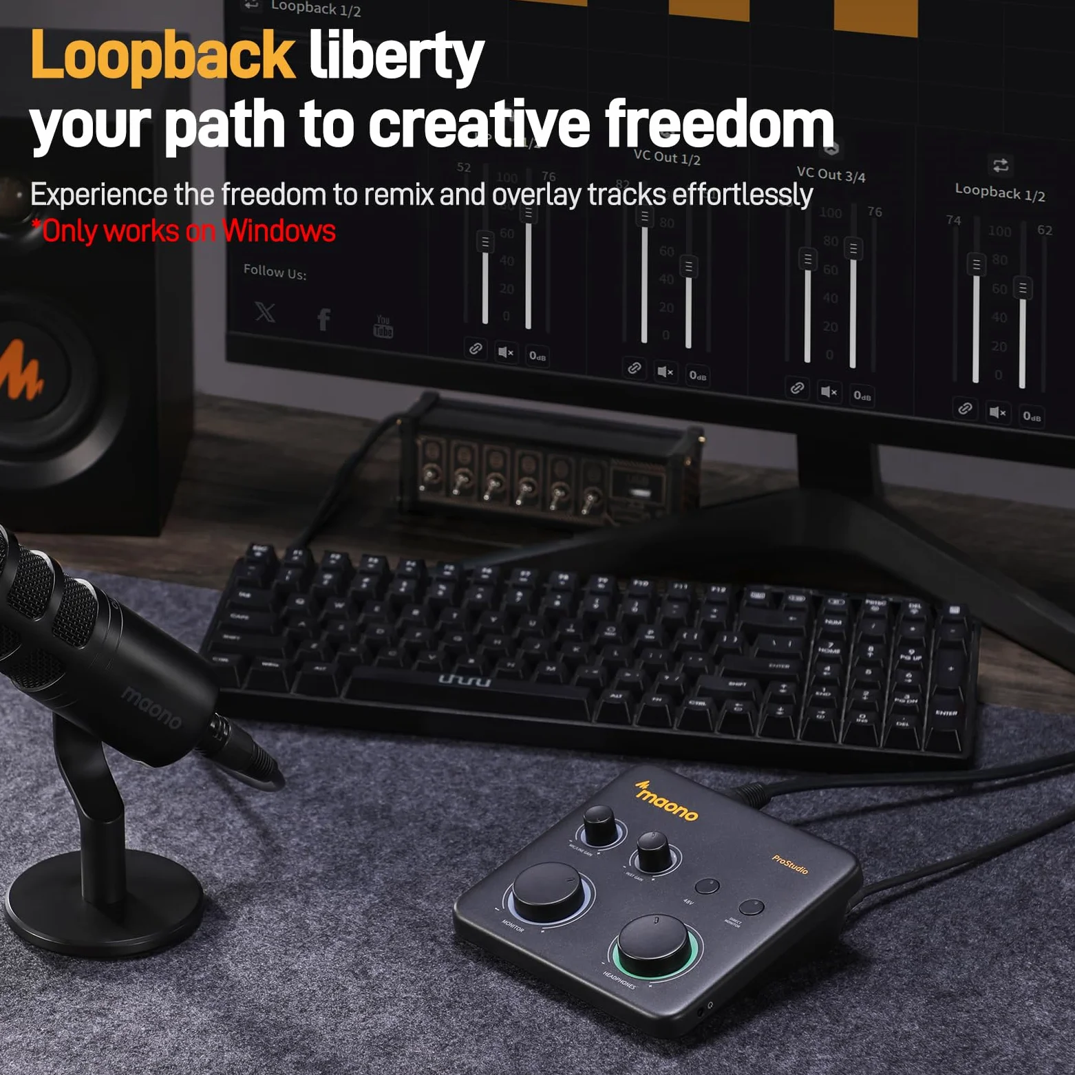 Interfaccia audio USB MAONO per PC: interfaccia con ingresso XLR 24-bit/192kHz, software di routing LOOPBACK, driver ASIO per registrazione musicale, home-studio, chitarra, podcast, DAW (PS22 Lite