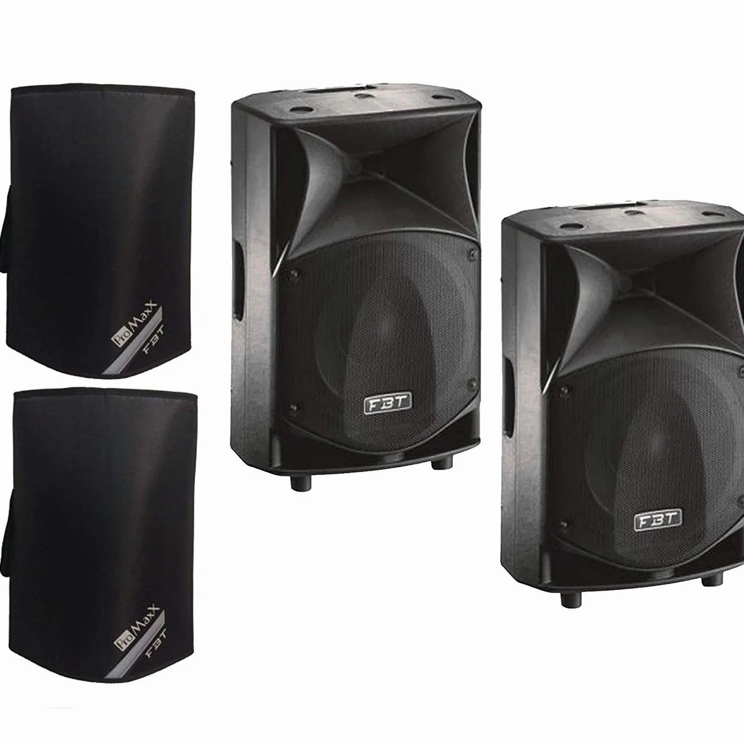 FBT J MAXX 112A - Coppia Cassa Monitor Diffusore Attivo a 2 vie da 1400/400W peak LF/HF, Nero + FBT V64 Coppia Cover di Protezione Monitor, Nero