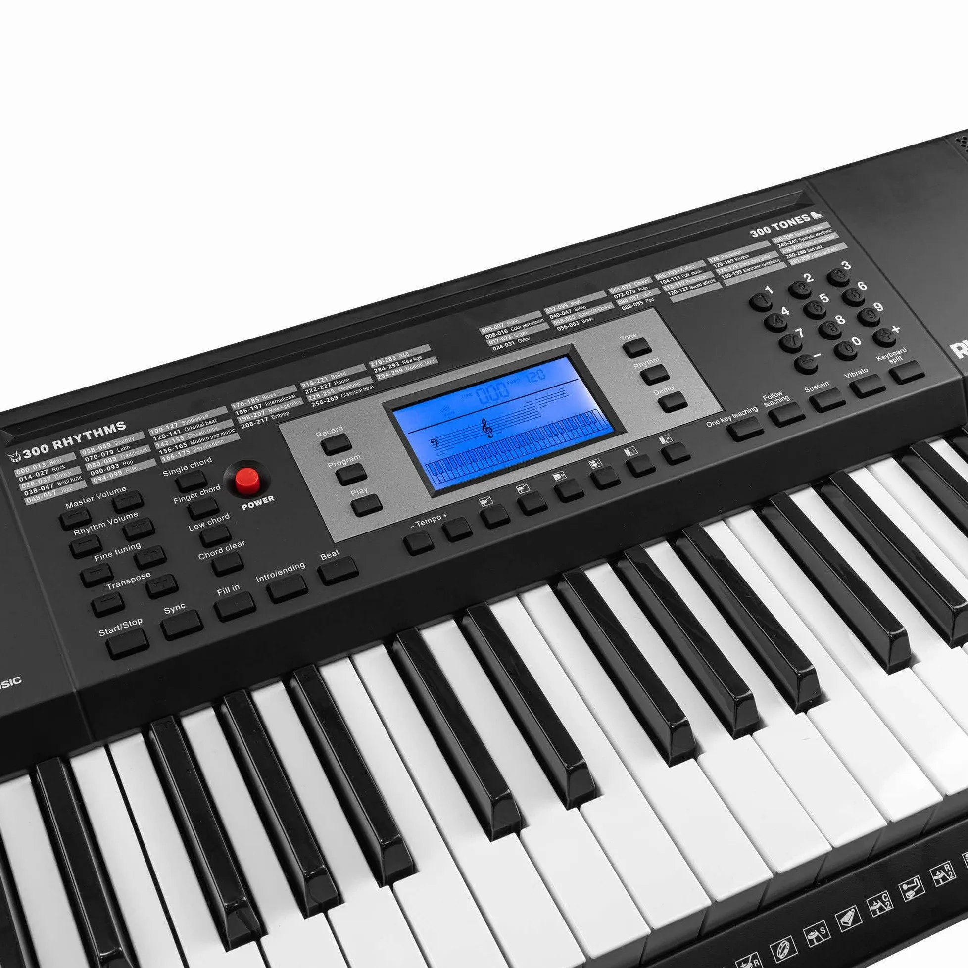 MAX Rhapsody61 - Tastiera elettrica con cuffie, 61 tasti, 300 campanelli, 300 ritmi, 50 canzoni demo, insegnamento intelligente della musica con tastiera, tastiera per principianti con altoparlanti