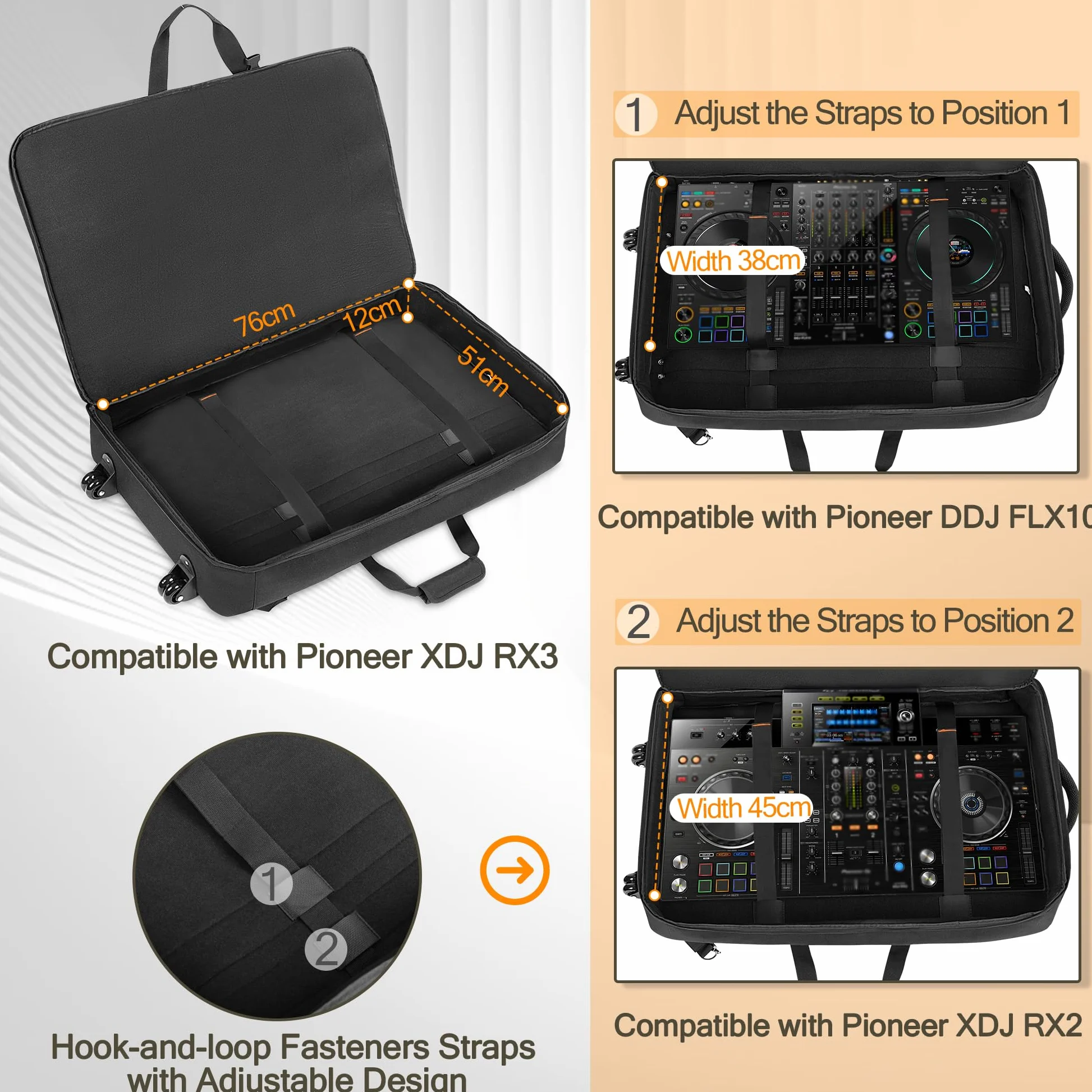 Rexmica Borsa da Trasporto per Controller DJ con Ruote, Compatibile con Pioneer XDJ RX2/ XDJ RX3/ XDJ-RX/DDJ-FLX10/ DDJ REV7/ DDJ 1000SRT, Zaino con Ruote Imbottito con 2 Tasche per DJ Mixer Accessori