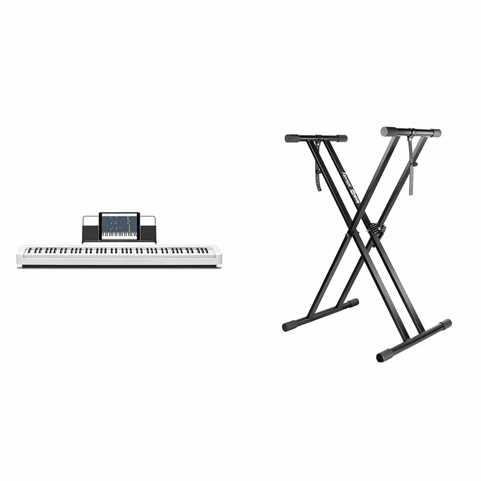 Casio CDP-S110BK Pianoforte digitale con 88 tasti pesati, bianco & Rockjam Xfinity Douproed Presunbled Keyboard Stand con cinghie di bloccaggio