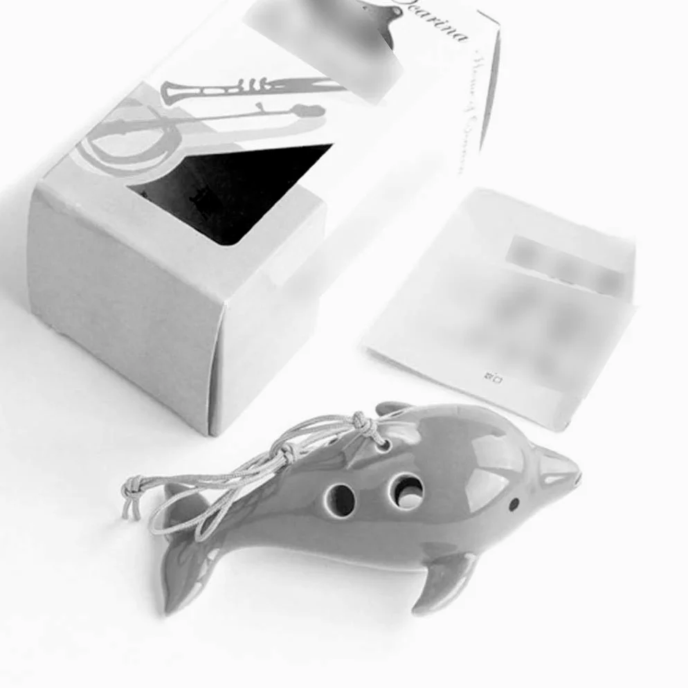 ocarina, Ocarina in ceramica creativa a forma di delfino, 6 fori, contralto in Do, regalo for bambini/bambine(Green)