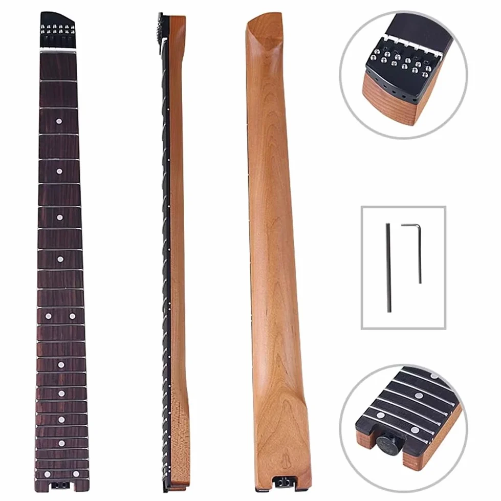 Chitarra da Viaggio Elettrica Manico Headless Acero Canadese Tostato 24 Larghezza 5.6cm Tastiera In Palissandro per 6 Corde