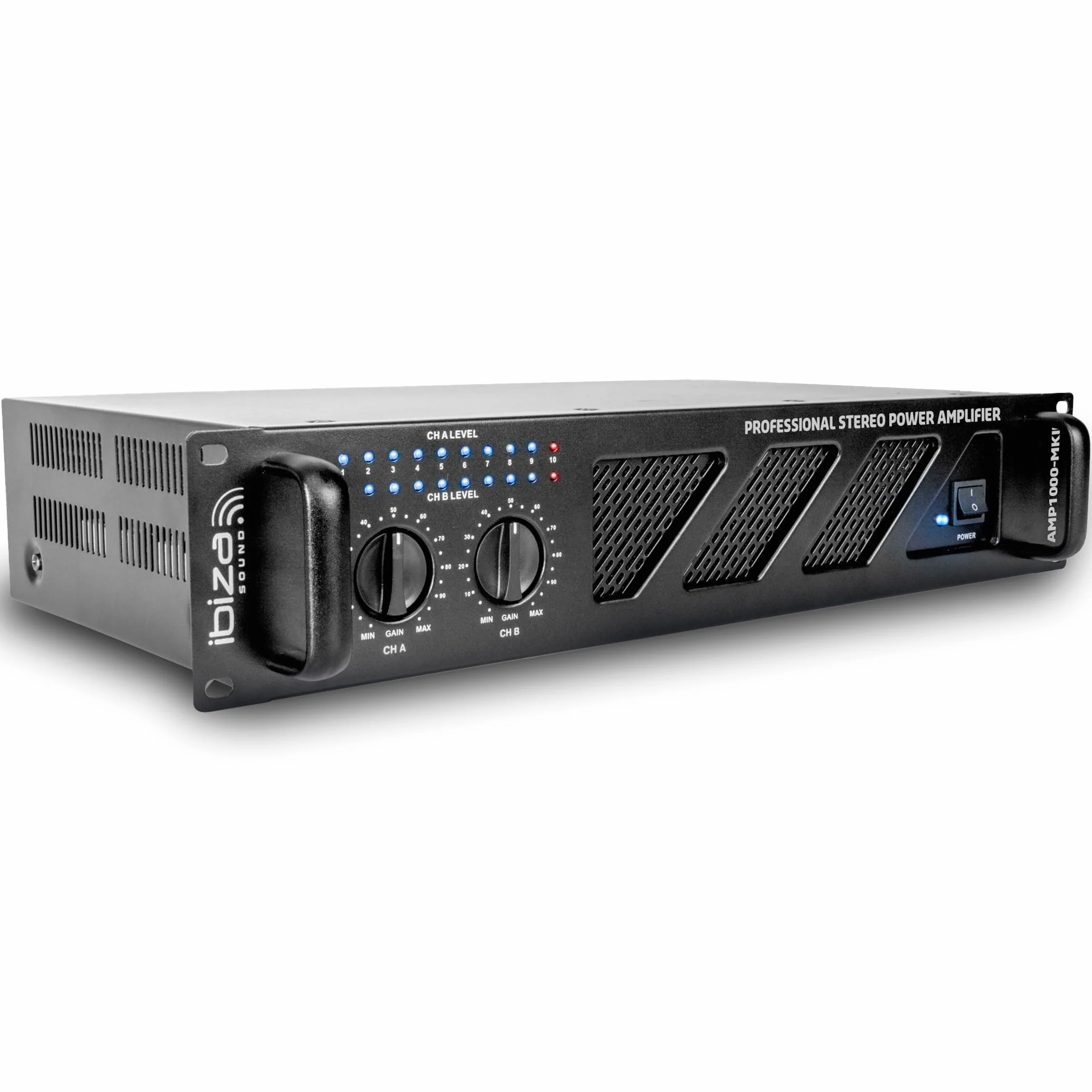 Ibiza AMP1000-MKII Amplificatore PA professionale 2x800 W – Amplificatore di potenza stereo da 19” montabile su rack con ingressi RCA/Jack, uscite Speakon/morsettiera e protezioni elettroniche