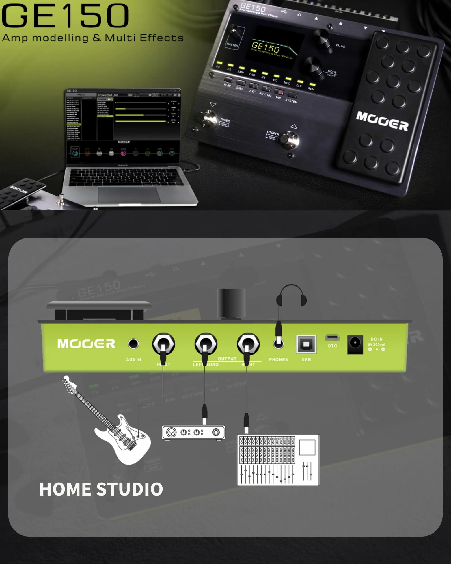 MOOER GE150 - Pedale di modellazione per amplificatore per chitarra elettrica, processore portatile multi-effetto con espressione e ricarica IR per spettacoli dal vivo, streaming live, studio a casa