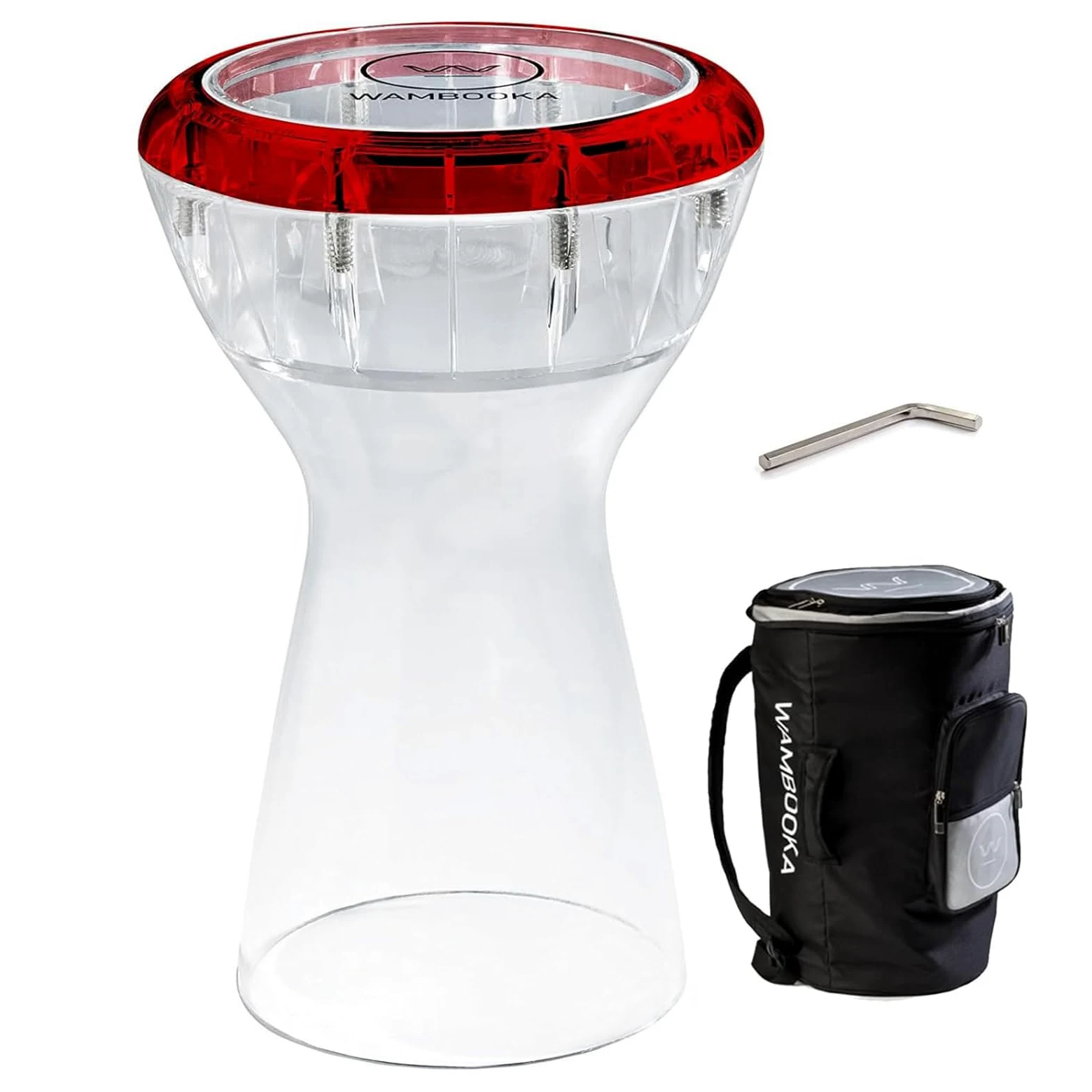 Diamond Red Ruby Darbuka, pelle da 22,5 cm, corpo unico in policarbonato, indistruttibile, leggera, trasparente, professionale con borsa, lunghezza 43 cm, ideale per uso live e studio.