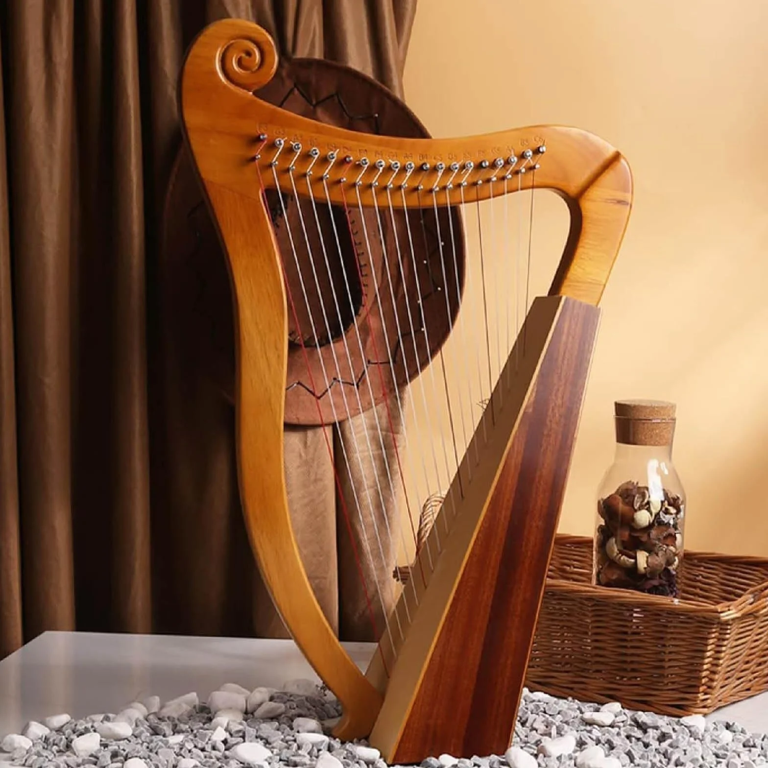 Arpa celtica irlandese, 19 corde, in legno di mogano, 3 fori per suono, con chiave per accordatura e borsa, per una ricca risonanza, per adulti principianti e giocatori professionisti