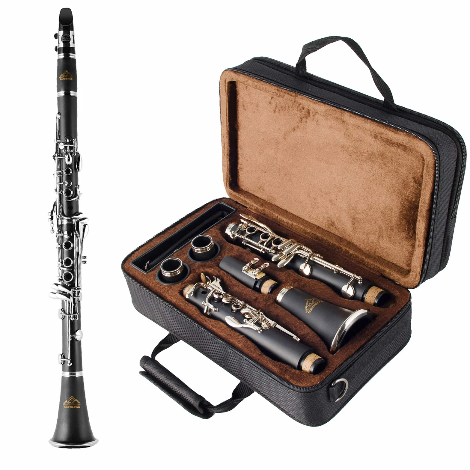 Eastrock Clarinetto Bb Flat 17 Chiave Nickel Nero Adatto per Principianti e Studenti con 2 Barrell Hard Clarinet Case