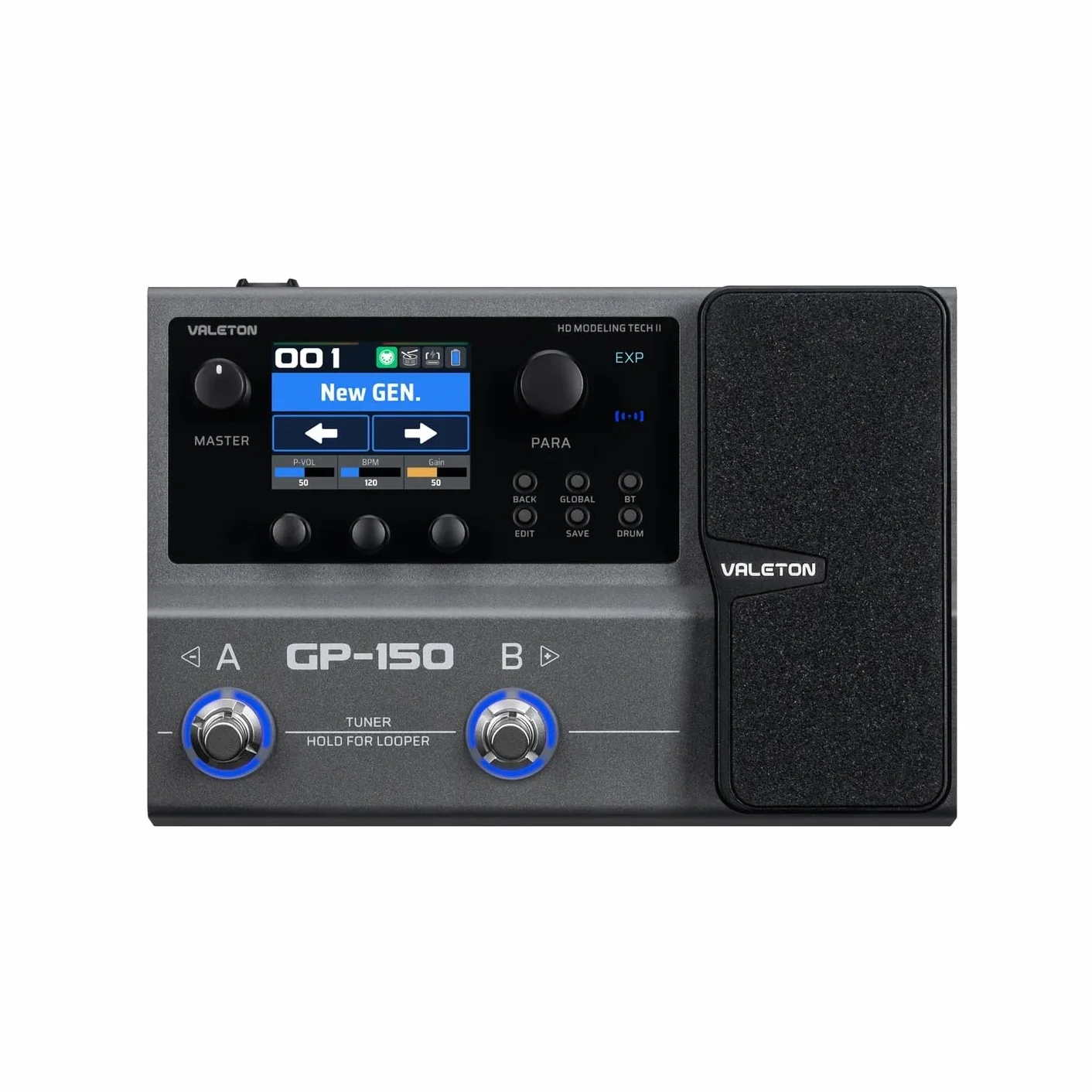 Valeton GP-150 Processore multi-effetto per chitarra con pedale di espressione, oltre 200 effetti, modellazione NAM SnapTone, caricatore a infrarossi, looper, drum machine, interfaccia audio USB
