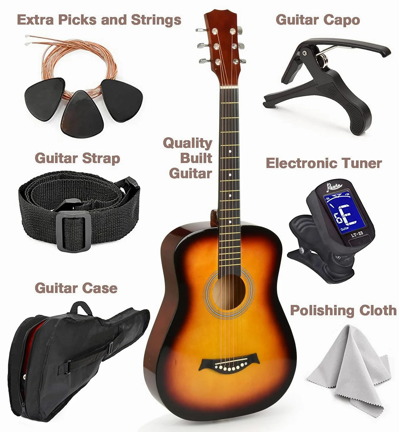 MasterPlay - Chitarra acustica classica per bambini da 76,2 cm, per principianti, kit di base per corde acustiche: borsa per chitarra, accordatore, tracolla, corde extra, plettri, panno di lavaggio