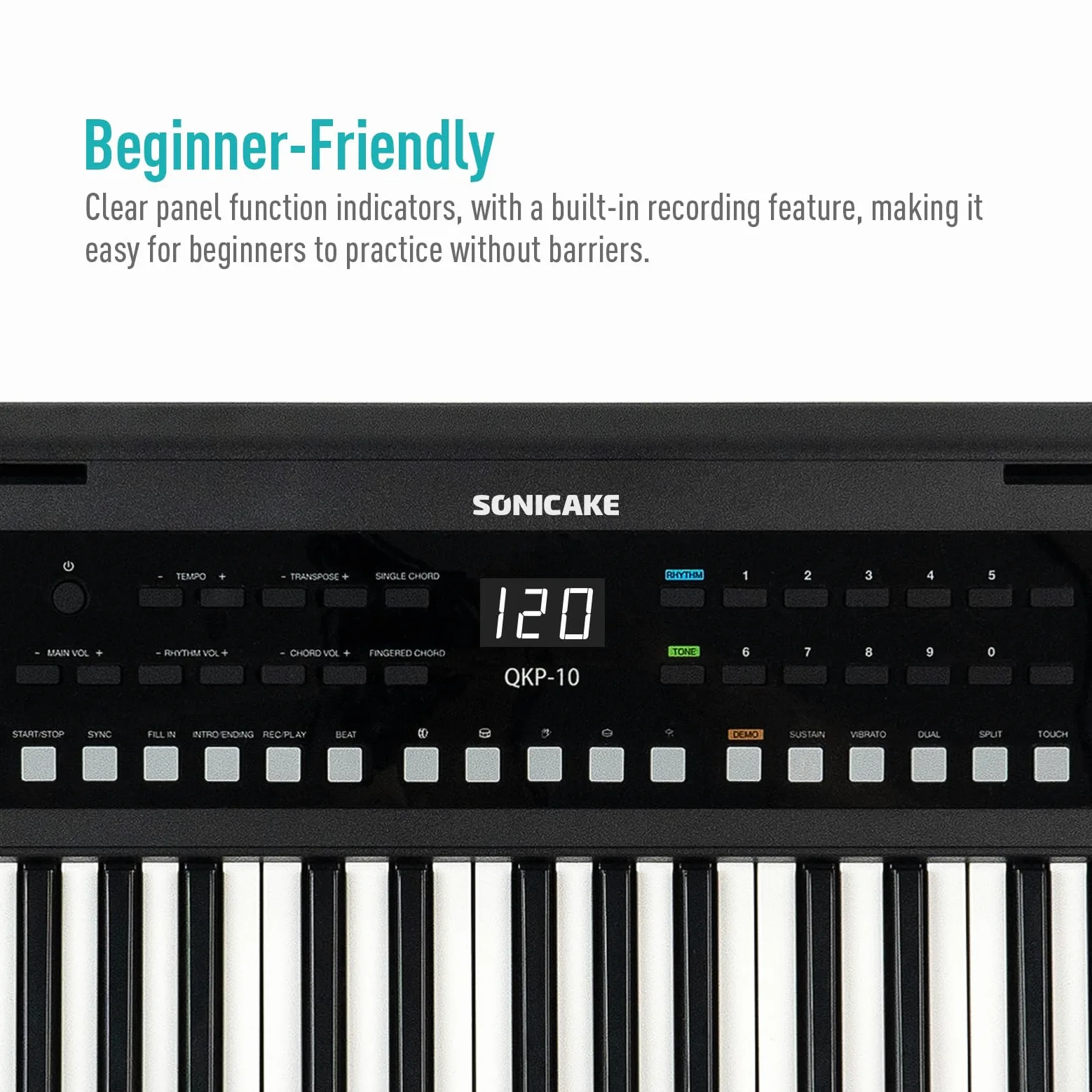 SONICAKE 61 tasti Piano Tastiera digitale per principianti Altoparlanti Bluetooth integrati, cuffie, 300 toni, 300 ritmi e 80 demo