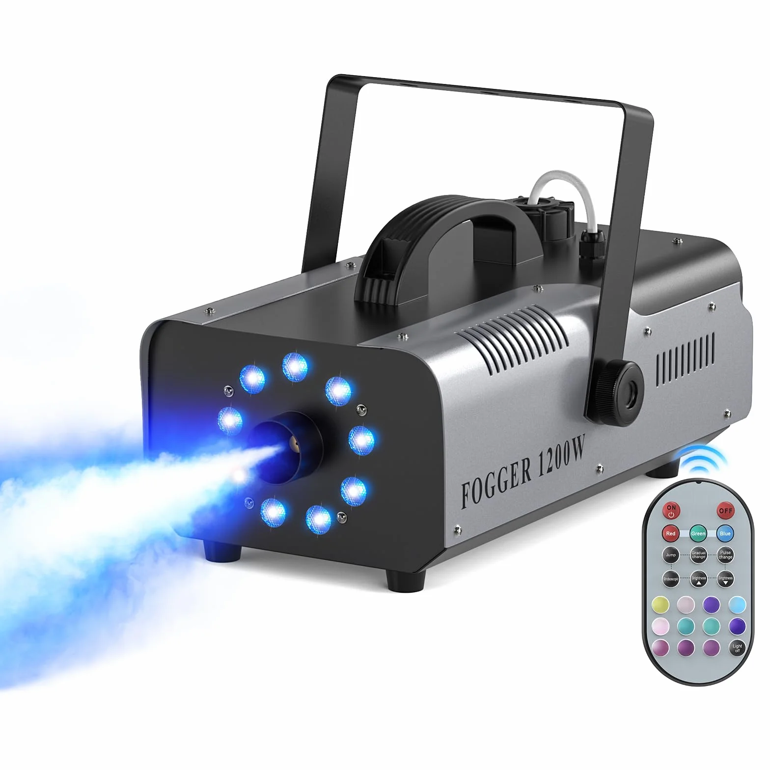 Macchina del Fumo 1200W 9 RGB LED Portatile Macchina del Fumo con Telecomando Wireless per Feste DJ Bar Club Spettacoli Teatrali Matrimonio Halloween