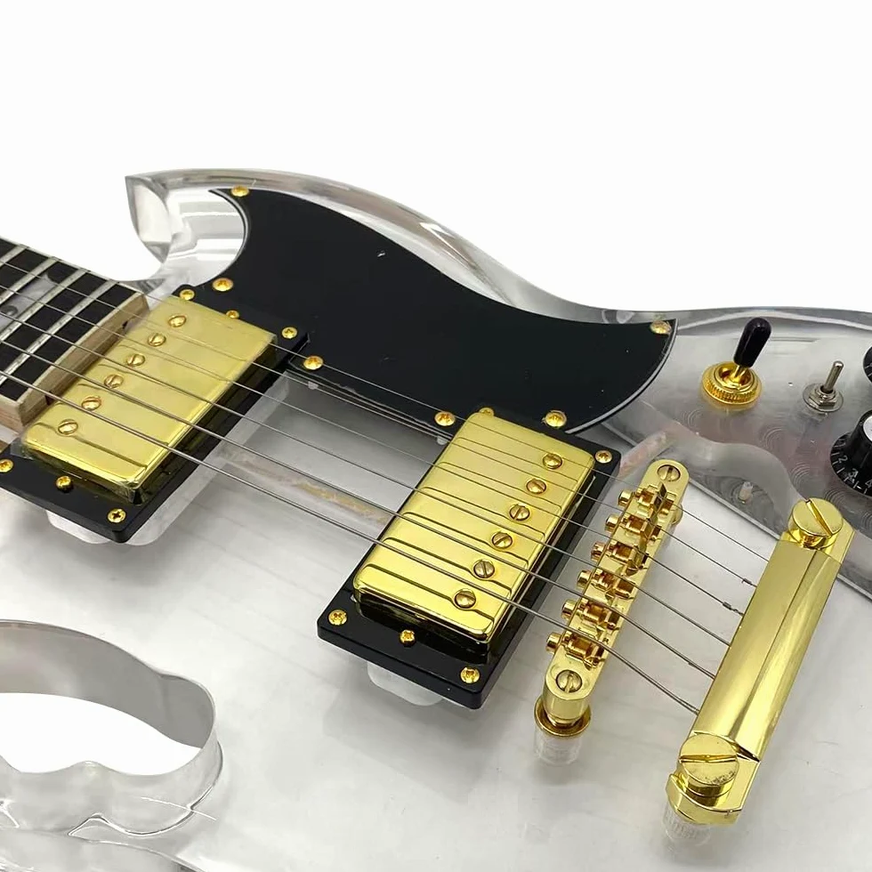 Chitarra elettrica con luce LED trasparente corpo in acrilico trasparente chitarra collo acero tono dolce (kit-led-sg)