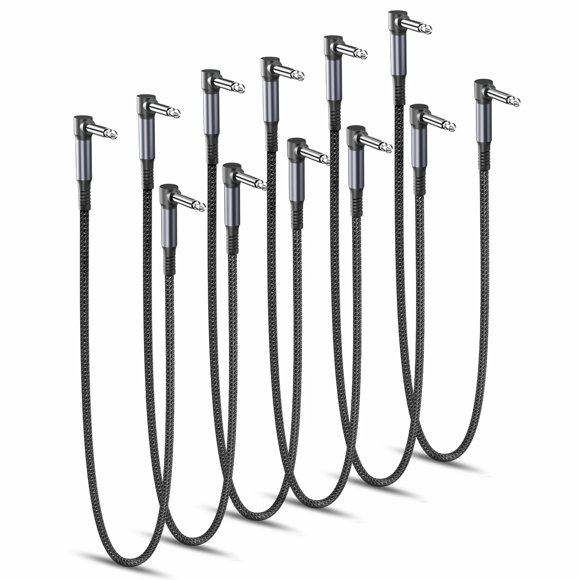 RUXELY Cavi Patch per Effetti per Chitarra 60cm 3-Pack,Cavo Jack 6,35mm Cavetto con Connettori Angolari per Strumenti Musicali TS Mono per Chitarra/Basso Pedaliera Effetti,Microfono Amp/Amplificatore