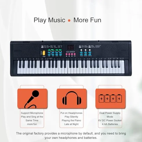 Mini Piano Electrico, Tastiera Pianoforte 61 Tasti Tastiera Pianoforte Tastiera Elettronica Portatile Strumento Musicale 61 Key Piano Keyboard per Principianti Bambini Nero Pianola