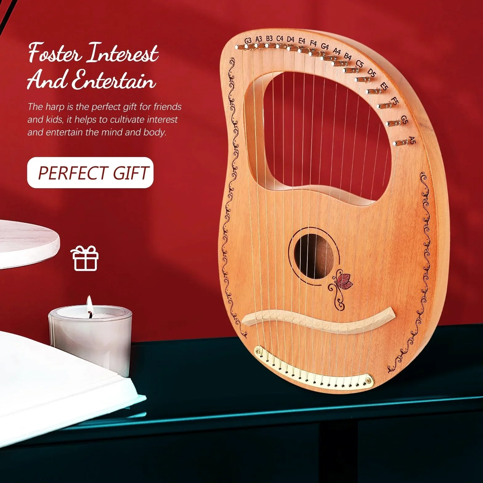 Strumento for Arpa Portatile Lap 16 Corde Lira Strumenti Musicali Accordatura in Legno 16 Corde per Adulti