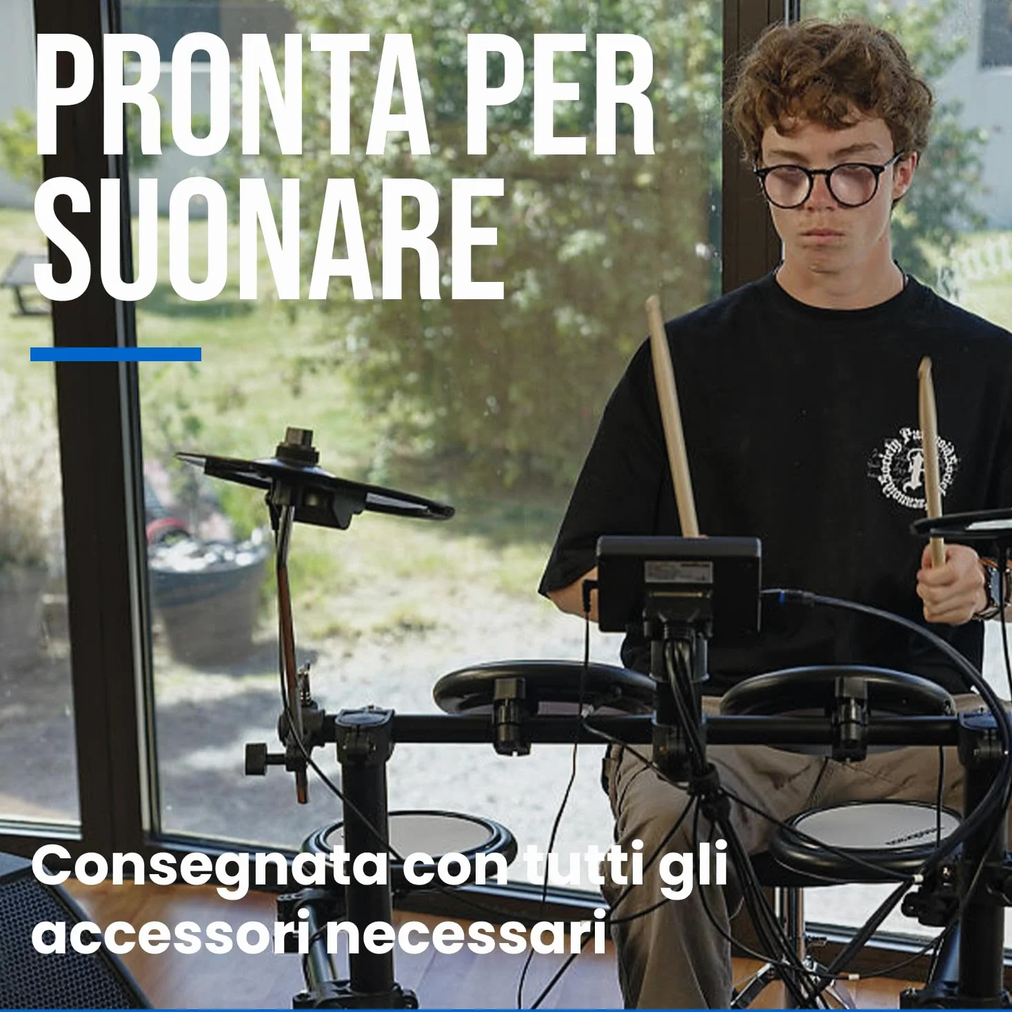 Woodbrass DDX10-MESH Batteria elettronica - Kit completo ideale per principianti bambini e adulti, Pronta all'uso, Accessori inclusi - Pads con pelli mesh realistiche, naturali, silenziose