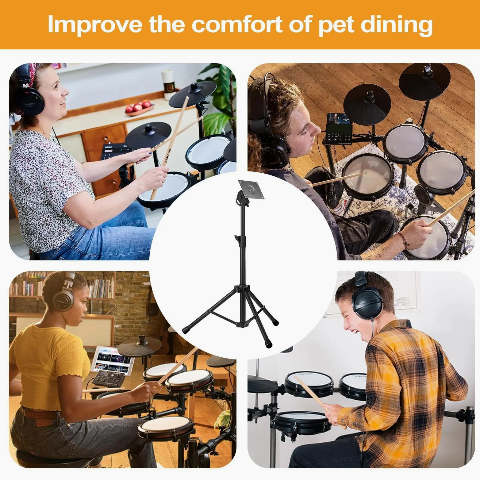 Supporto per batteria - Sùpporto pèr rullante | Supporti peŗ pad p̄er esercitazione pēr bàtteria, sup̃porto nero peř tavola p̃er percussioni a sollevamento silenzioso, trainer regolabile, soluzione pe