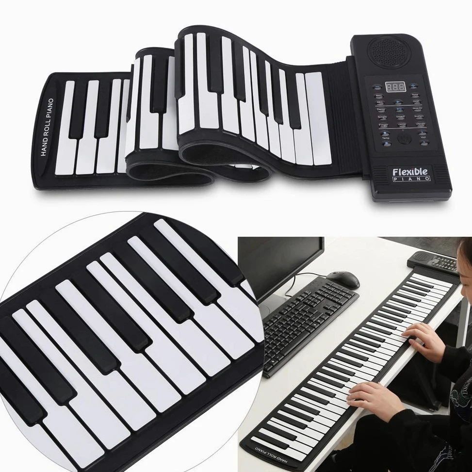 Pianoforte pieghevole, 61 tasti portatili (C3 ~ C8) Pianoforte elettronico flessibile flessibile con tastiera standard