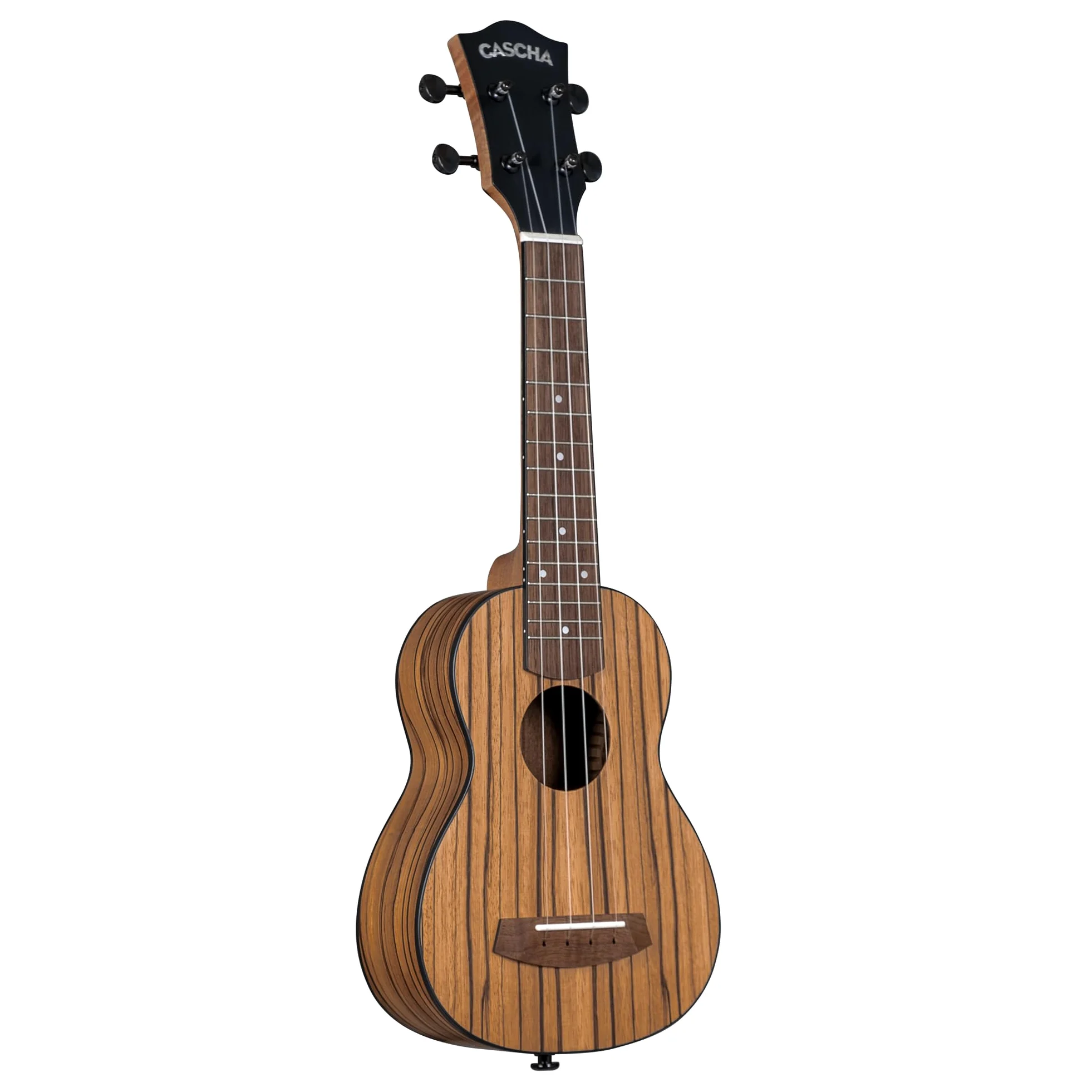 CASCHA Ukulele Zebra Wood – Legno di zebra di alta qualità, suono caldo, manico Okoume, tastiera in noce, finitura opaca, corde in carbonio, con custodia per il trasporto, soprano