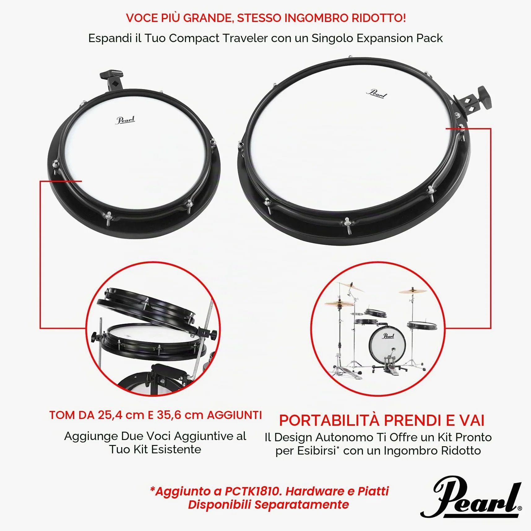 Pearl Batteria 2 pezzi Batteria Compact Traveler piatti e Hradware non inclusi (PCTK1810)
