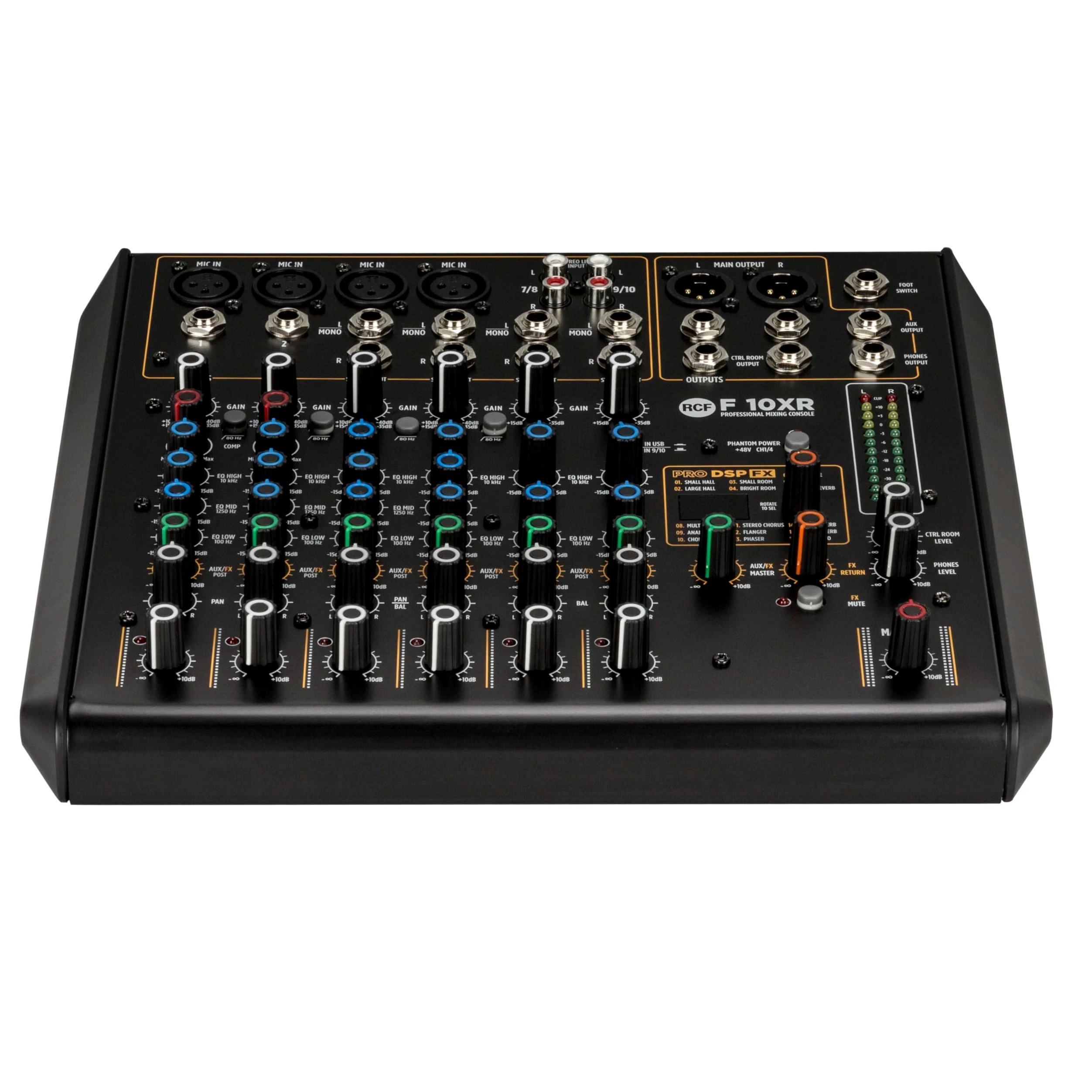 RCF F 10XR - Mixer Professionale a 10 Canali con Sezione PRO DSP FX, USB e Registrazione e riproduzione stereo via porta USB audio, Nero