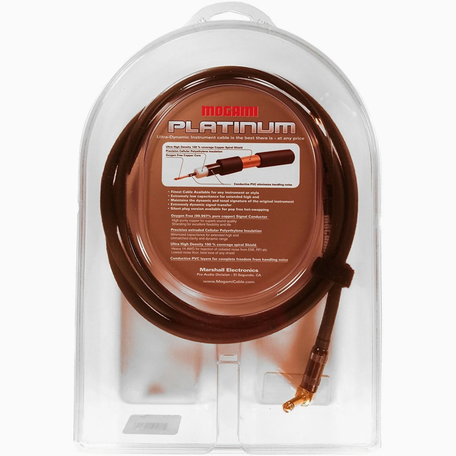 Mogami Platinum guitar-r cavo per strumenti, 1/10,2 cm TS maschio spine, contatti dorati, ad angolo retto e connettori dritti 6 Foot Right Angle to Straight