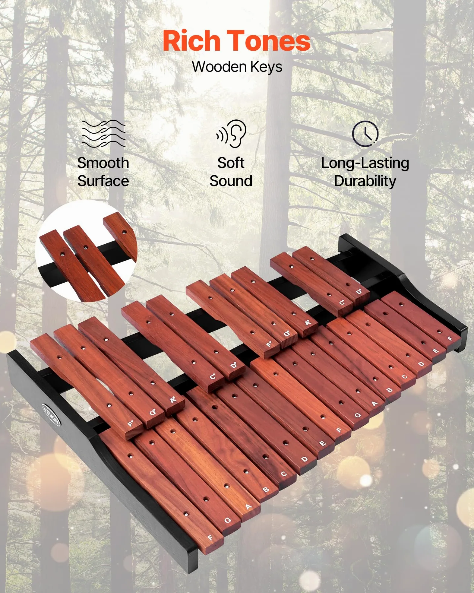 VEVOR Glockenspiel Xilofono, 25 Note, Strumento a Percussione Professionale in Legno, con 4 Bacchette, Borsa per il Trasporto, Kit di Strumenti Musicali Glockenspiel per Principianti