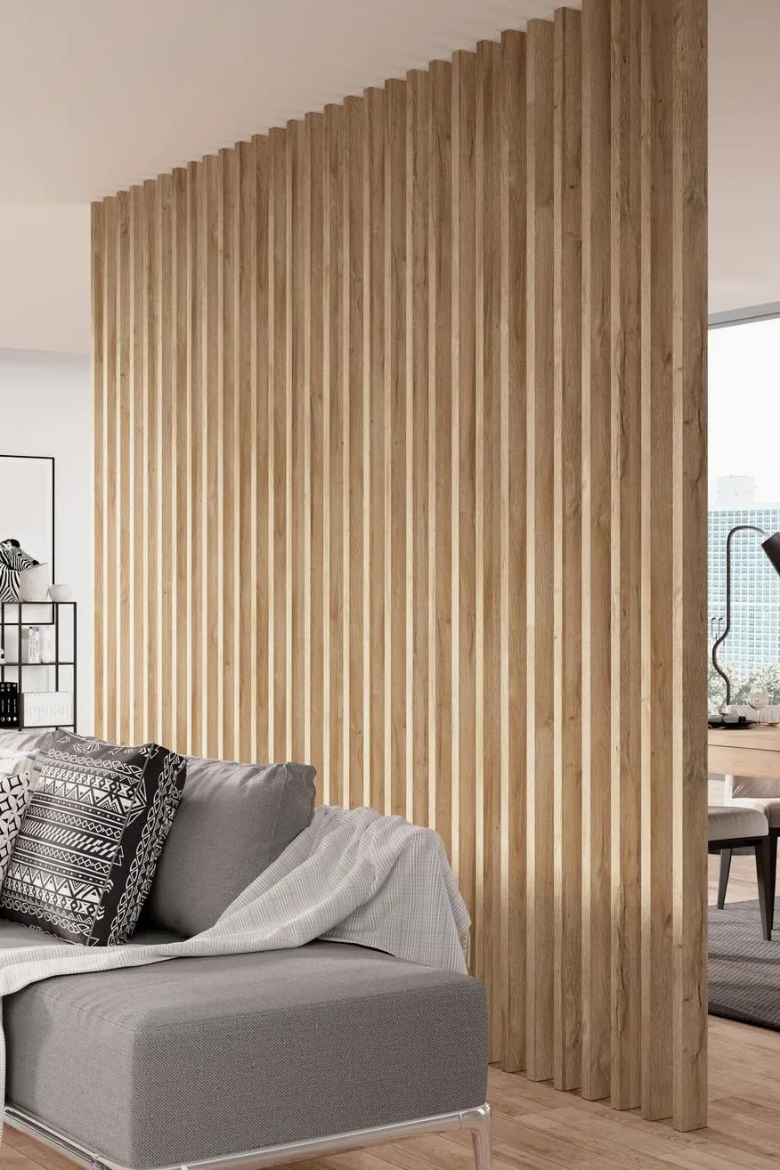 Pannelli A Doghe In MDF Con Struttura In Legno 5 Pezzi 240x3x8 cm Rovere Naturale Grandson Parete Autoportante Parete Divisoria Tramezzo Rivestimento Pareti Decorazione Soggiorno