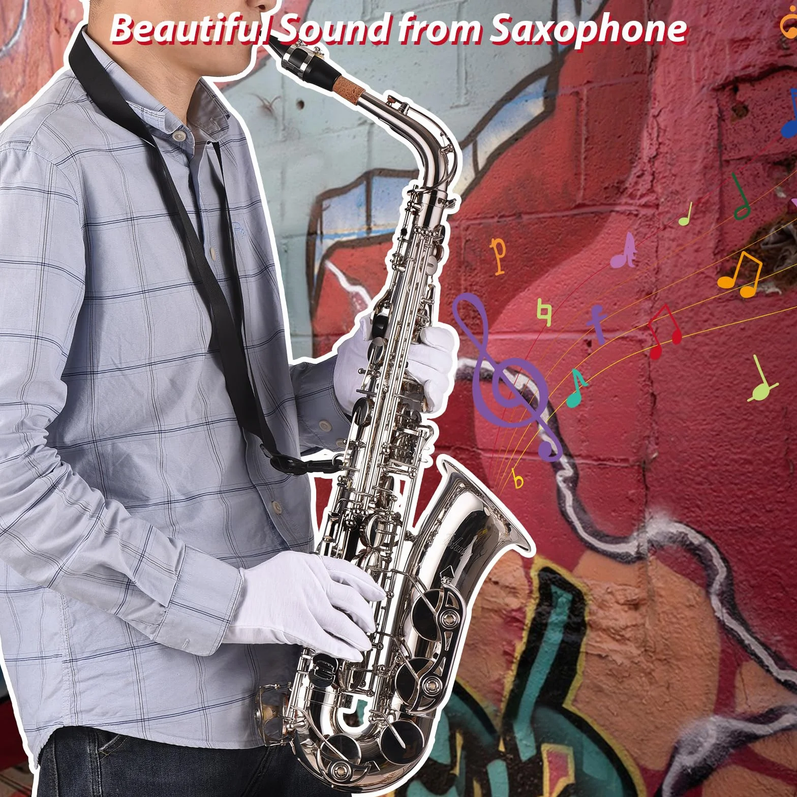 Btuty Eb Sassofono Alto Ottone E Flat Sax 802 Tipo Chiave Strumento a Vento in Legno Zeppe chiavi sax Sax Key Props per Alto con Barra di Pulizia Guanti in Tessuto Cinghia Imbottita