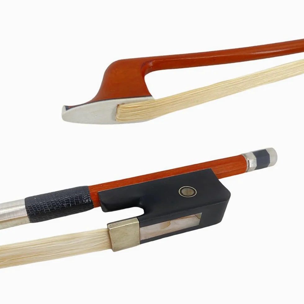 Archetto per contrabbasso 3/4 stile francese in legno di Brasile con rana in ebano naturale Mongolia Bow Hair ben bilanciato