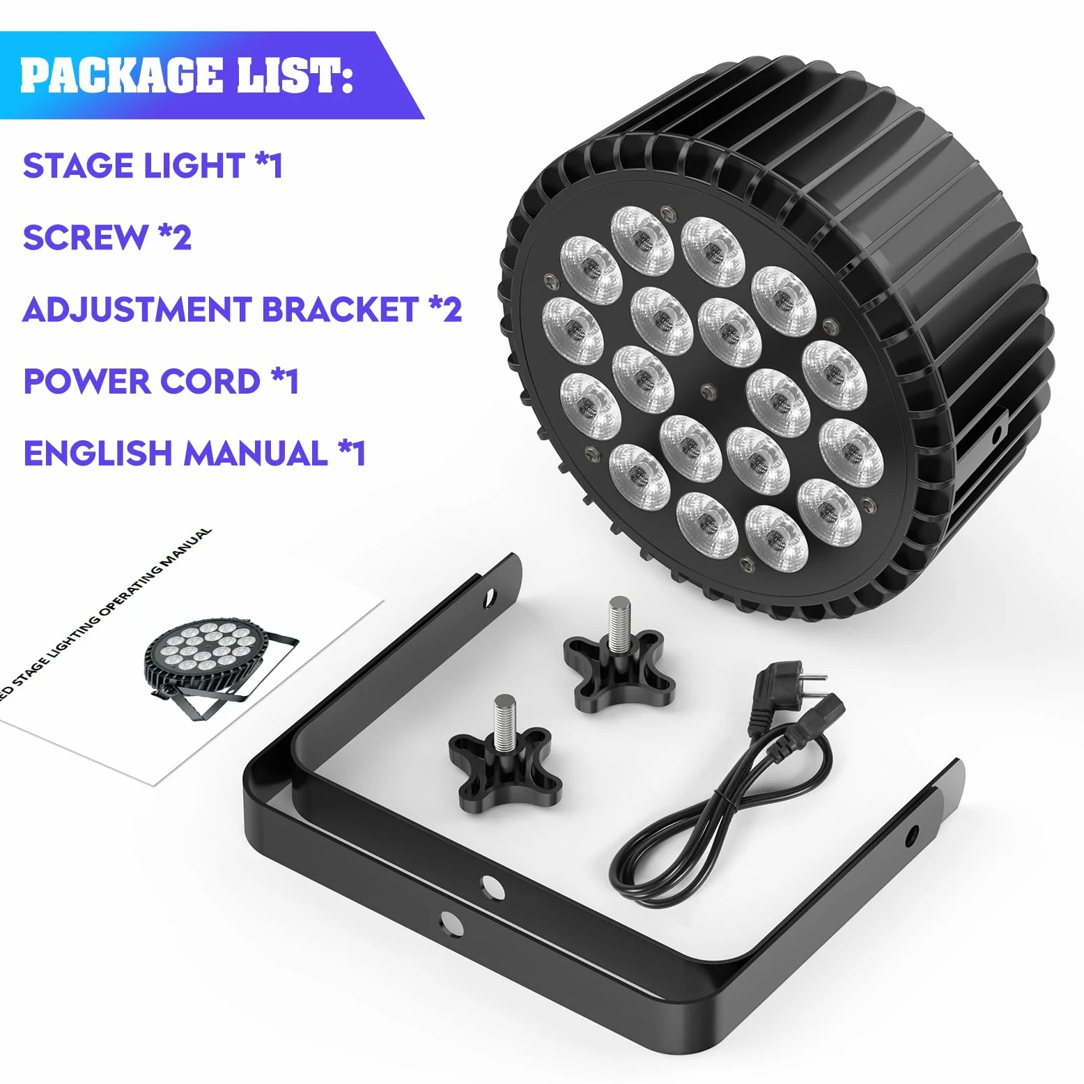 2PCS 18x 10W Par LED, RGBWA UV 18 Luci da Palco D MX 7/10CH, Illuminazione Discoteca Alloggiamento in alluminio con supporto per DJ Festa Spettacolo Bar Halloween Natale