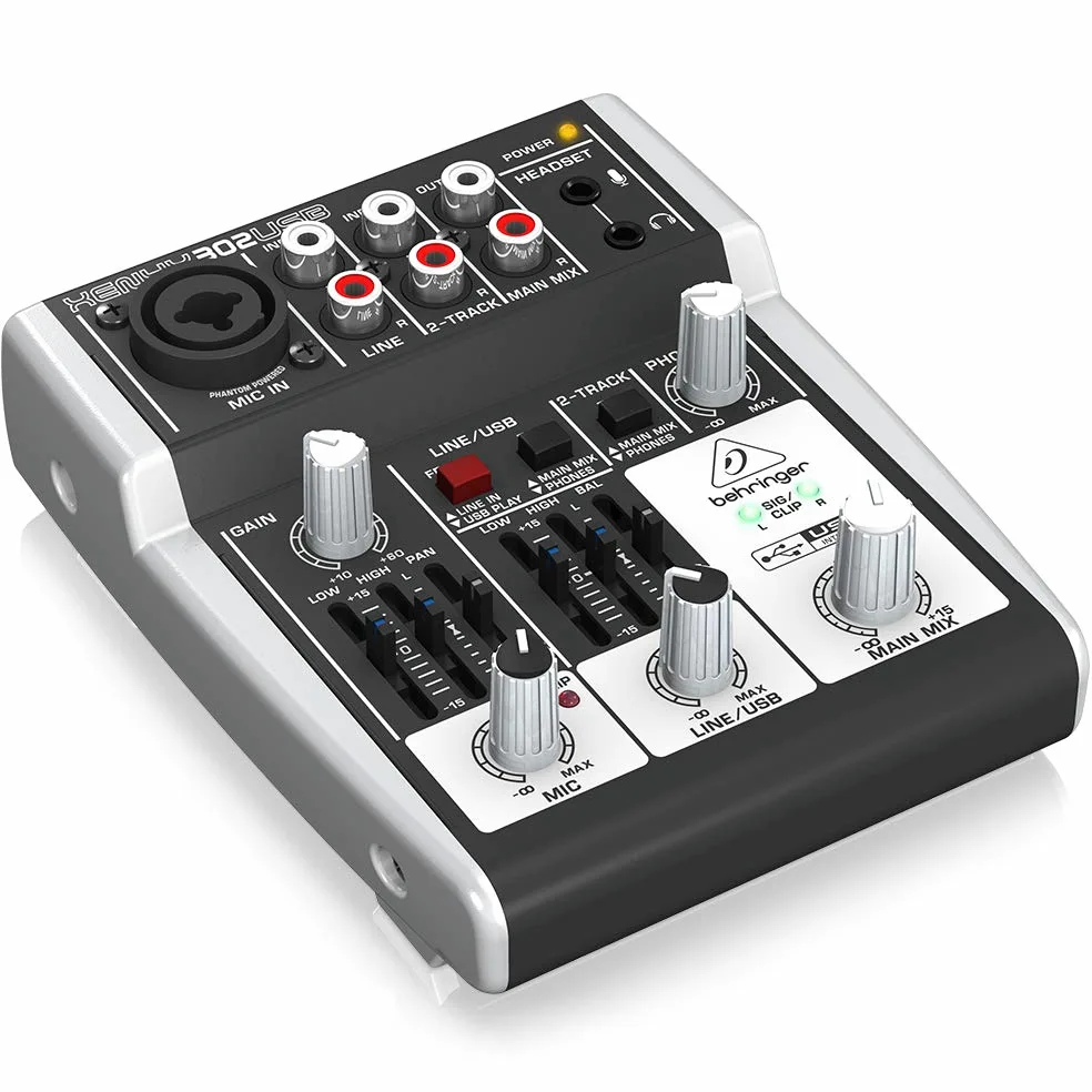 Behringer 302USB Mixer premium a 5 ingressi con preamplificatore microfonico XENYX e interfaccia USB/audio & Cavo da microfono a mixer Stagg SMC6 da 6 metri XLR (m) -XLR (f), nero
