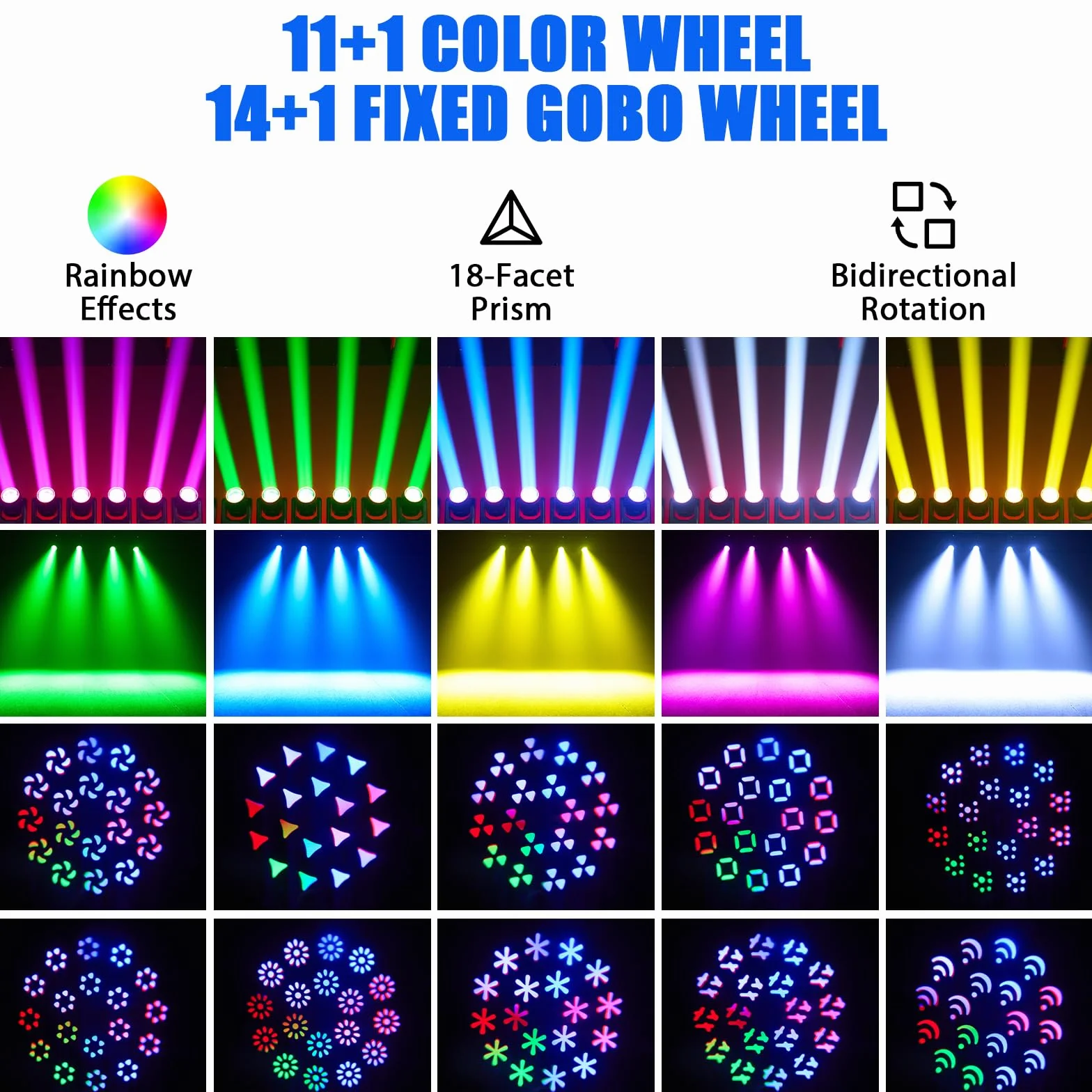 2 faretti LED a testa mobile da 200 W con flightcase, 11 colori, 14 gobos, Beam, luci per discoteca per palcoscenici, club, matrimoni, bar
