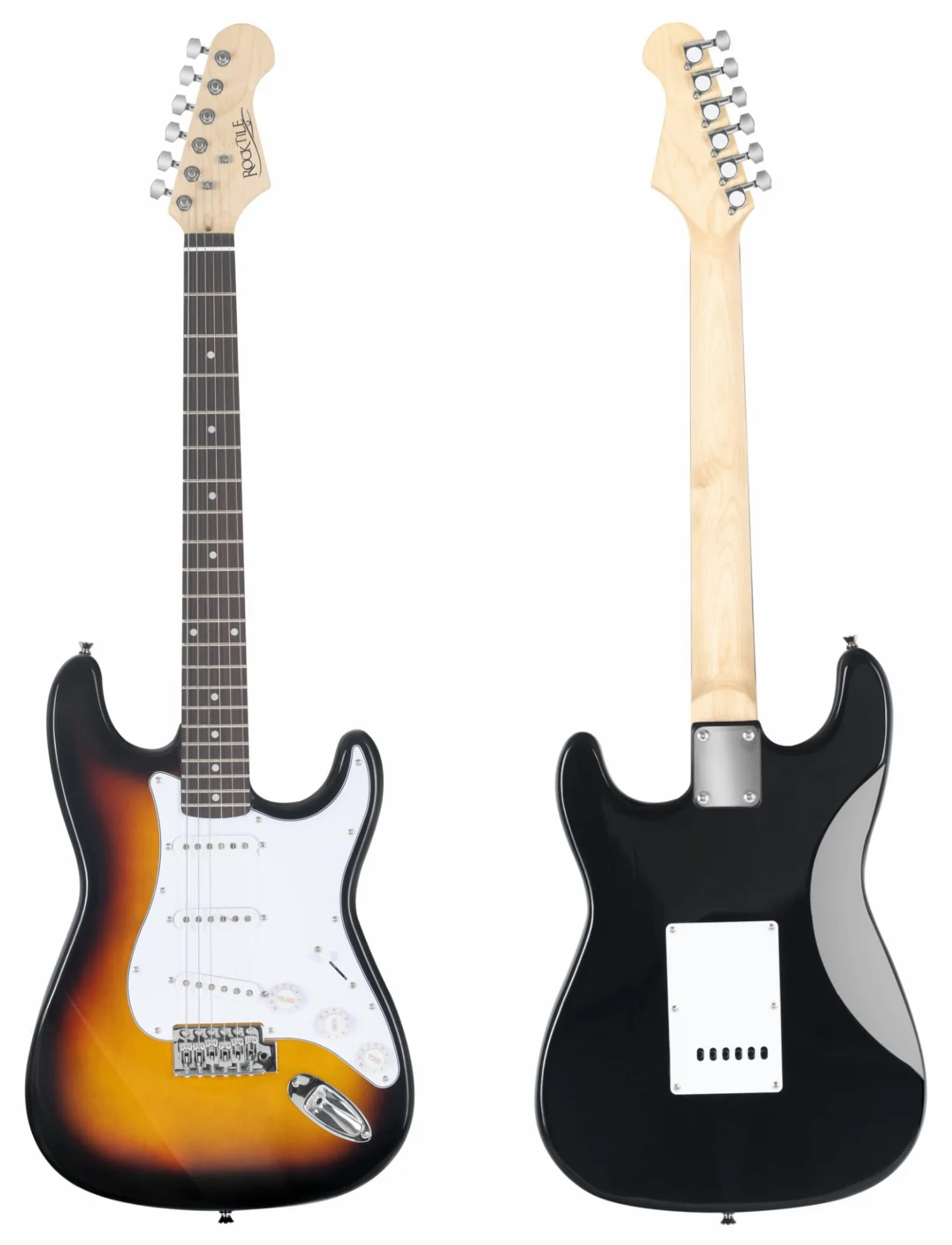 Rocktile Banger's Pack Set Chitarra Elettrica Sunburst - Kit Completo per Chitarre Elttriche con Amplificatore 25W, Custodia Morbida, Cavo, Tracolla, Tremolo, Plettri - Marrone (Vintage Sunburst)