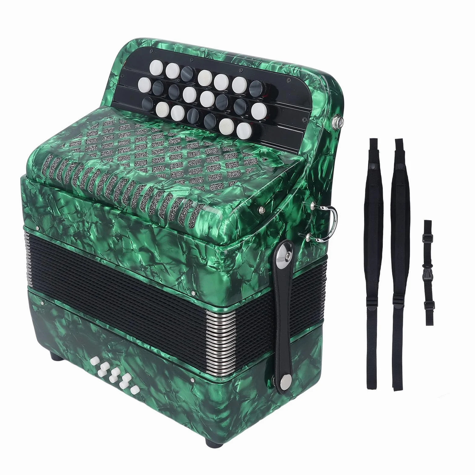 Fisarmonica 22 tasti 8 bassi, strumento musicale professionale per fisarmonica con bottoni sensibili allo scivolamento con tracolla per spettacoli professionali ed esami formali (Green)