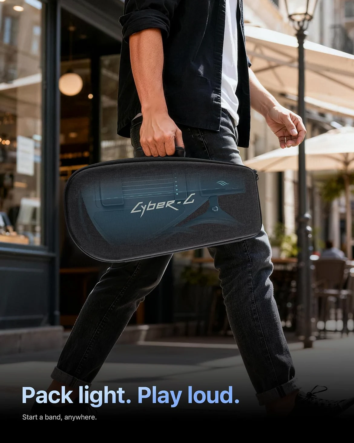 Enya CYBER-G Chitarra Smart – con corde in silicone, 24 suoni integrati, chitarra da viaggio silenziosa nera con altoparlante, drum system, app e accordi interattivi per adulti o adolescenti