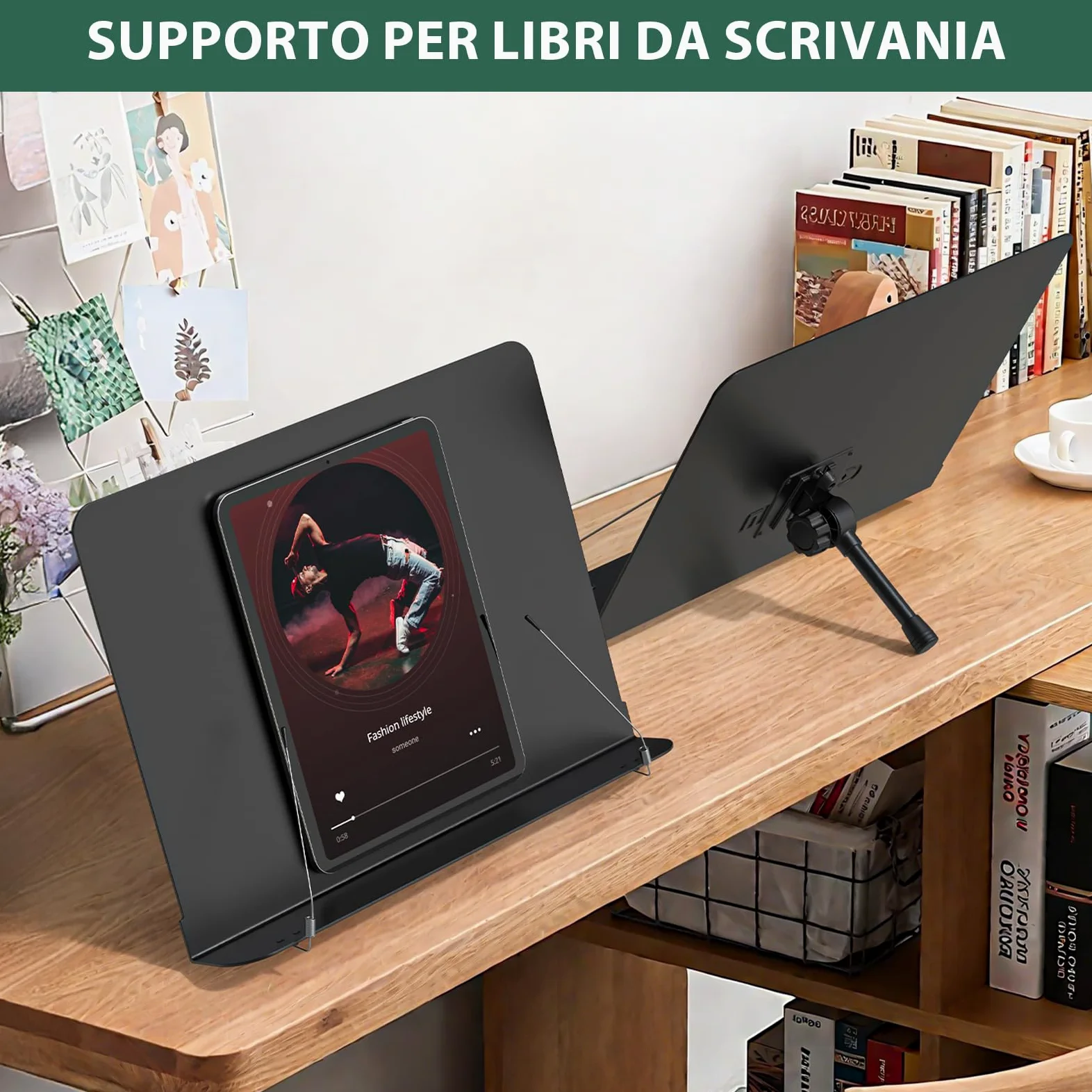 GLEAM Leggio per Spartiti - Interamente in Metallo con Borsa da Trasporto, Supporto per Telefono, Porta Spartiti e Clip, Supporto per Libri da Tavolo 5 in 1