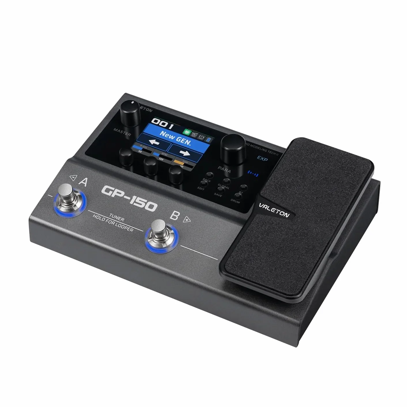 Valeton GP-150 Processore multi-effetto per chitarra con pedale di espressione, oltre 200 effetti, modellazione NAM SnapTone, caricatore a infrarossi, looper, drum machine, interfaccia audio USB