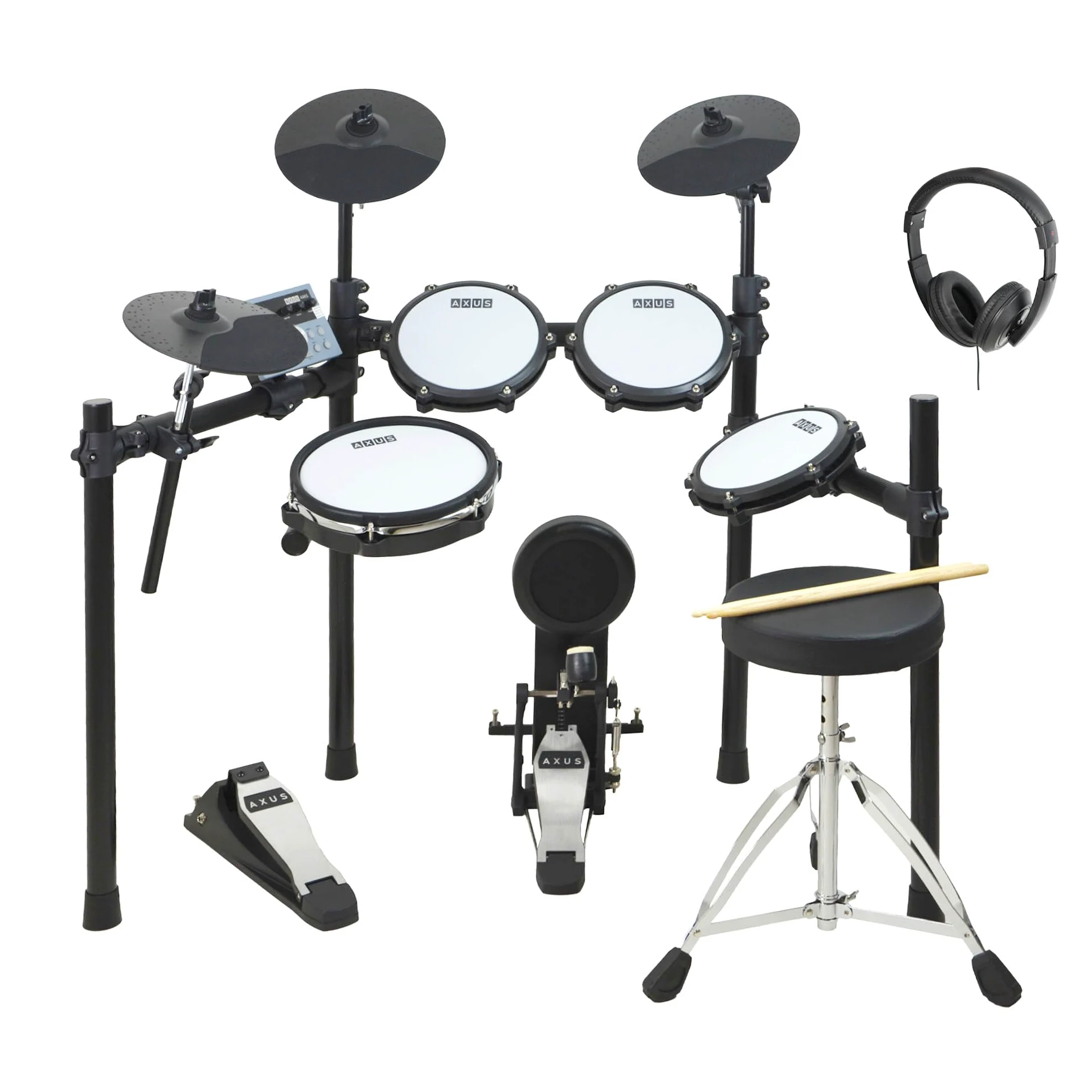 Axus AXK5 Batteria Elettronica - Set Completo con Teste Mesh, 25 Suoni, USB MIDI, Cuffie, Sgabello & Bacchette Incluse - Perfetta per Principianti Adulti Bambini Pratica Casa