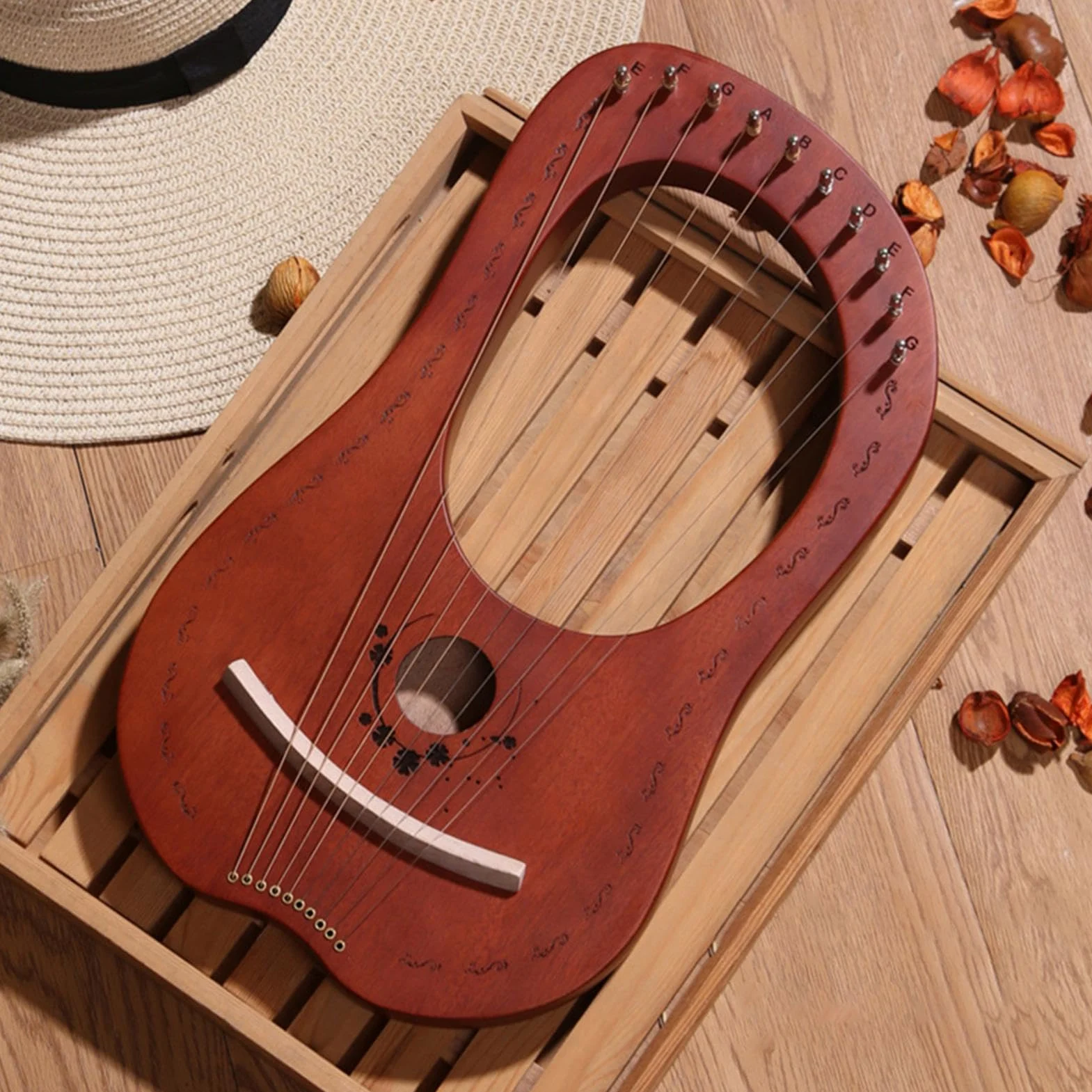 Arpa a lira, 10 corde in metallo, con bordi arrotondati, strumento | musicale in mogano per una presa più confortevole