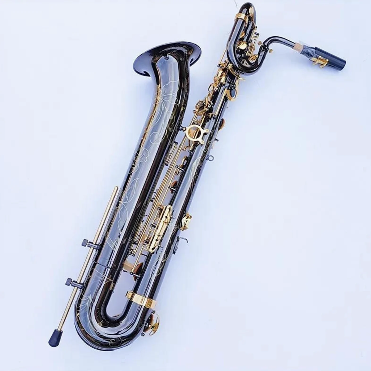Sassofono Baritono Professionale In Tubo Di Ottone Con Superficie Unica Placcata In Nichel Nero, Strumento Sax Con Custodia
